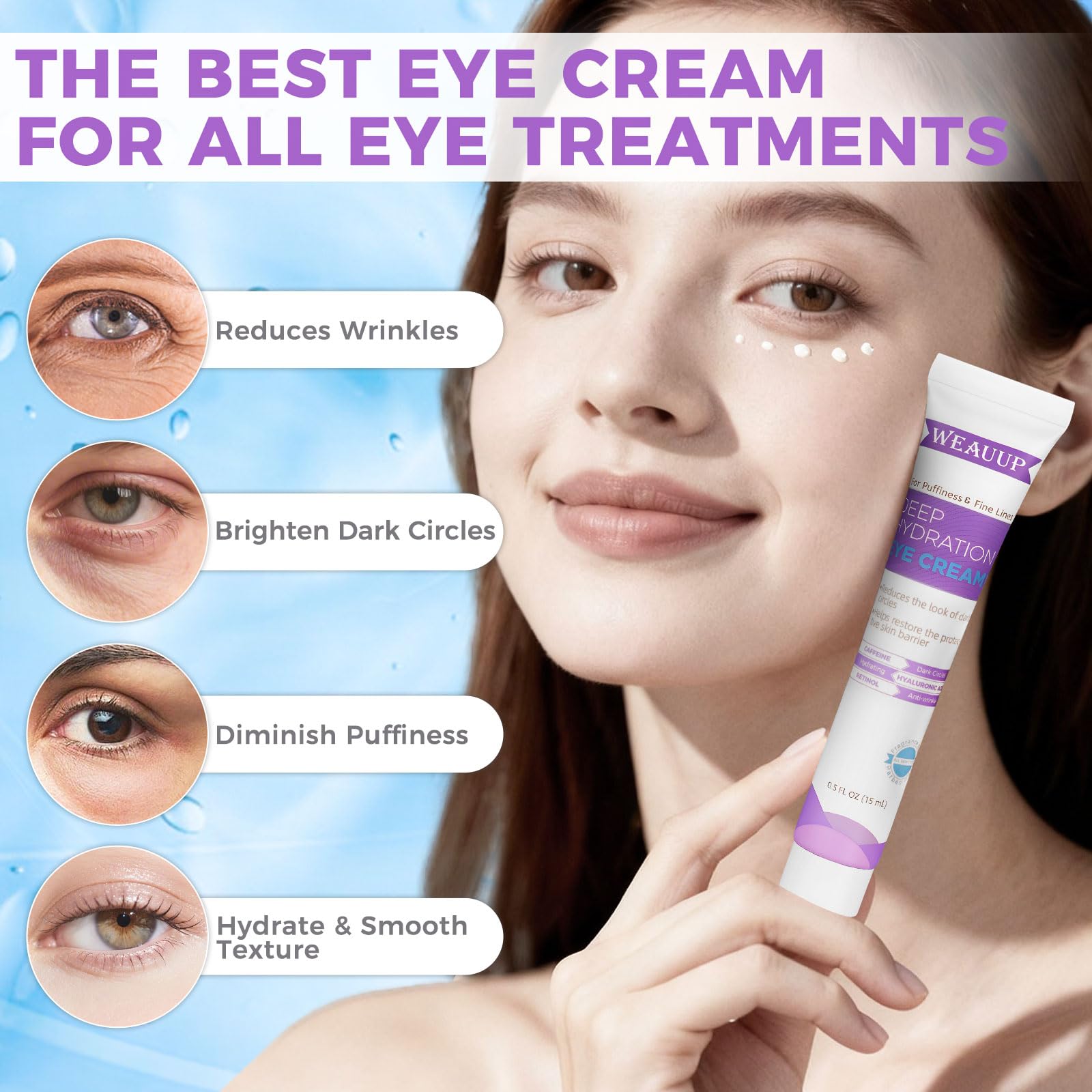 WEAUUP Eye Cream for Dark Circles & Puffiness – Retinol, Hyaluronic Acid, Caffeine & Peptides