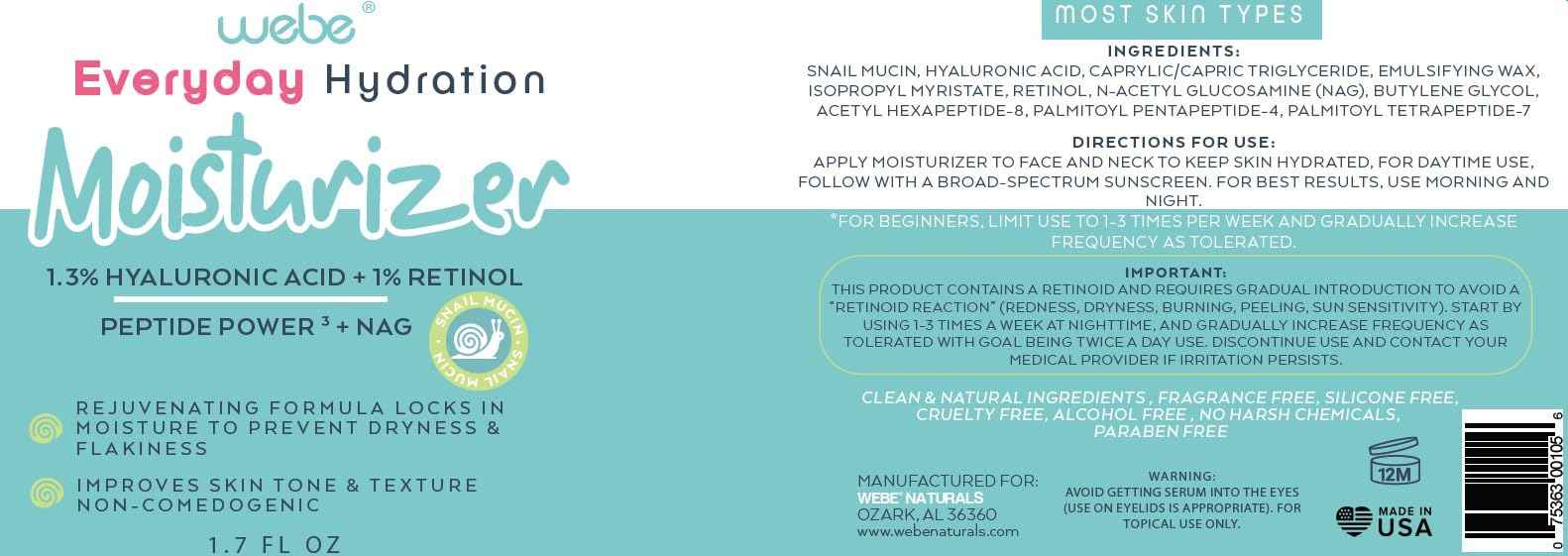WEBE Hydration Snail Mucin Moisturizer | Hyaluronic Acid, Retinol & Peptides Anti-Aging Cream