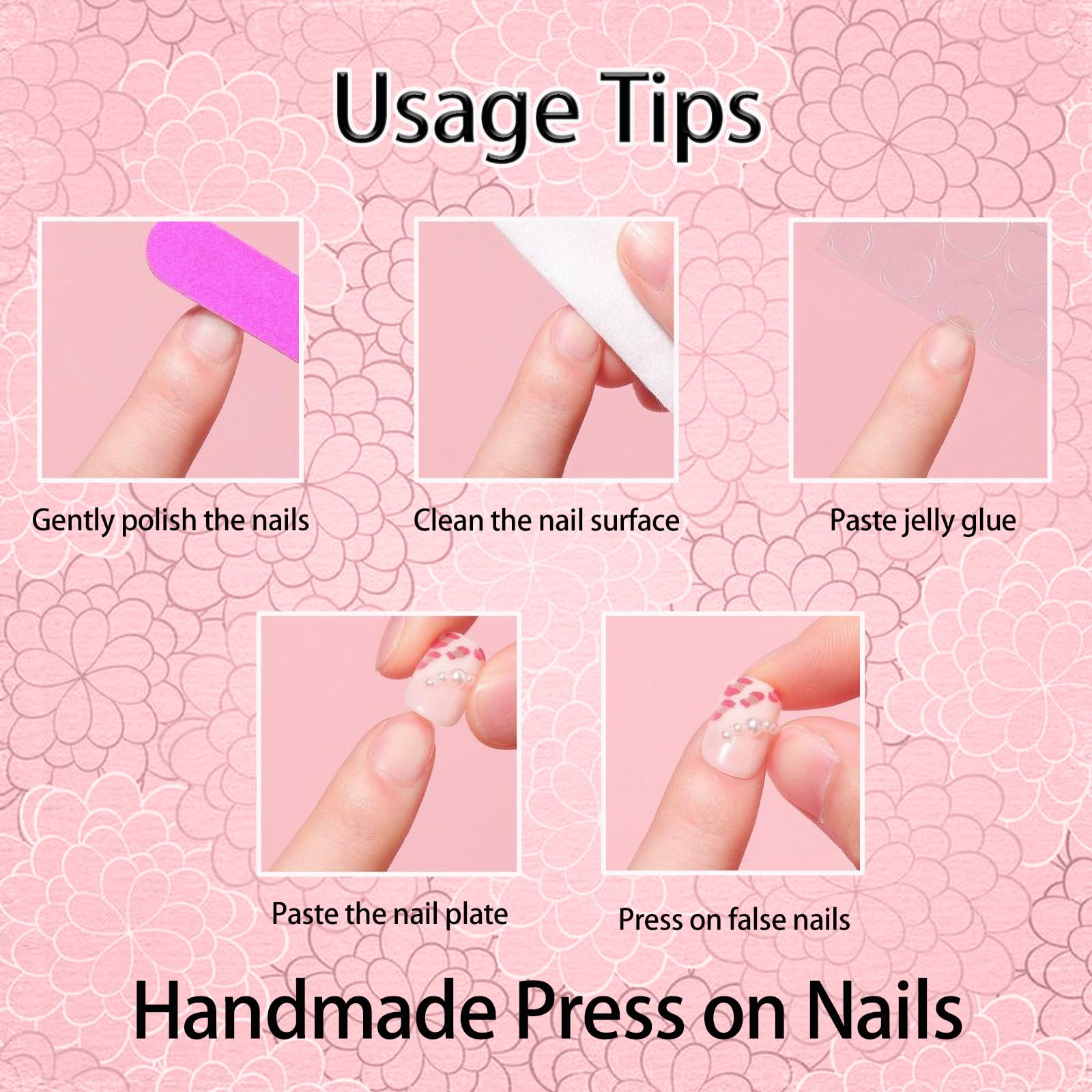 10Pcs Blue Flower Press On Nails - Handmade Short Duck Design with 3D Rhinestones