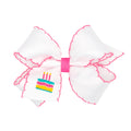 Wee Ones Girls' Grosgrain Hair Bow with Moonstitch Edge and Birthday Embroidery on WeeStay No-Slip Clip, Medium, Cake Stitch