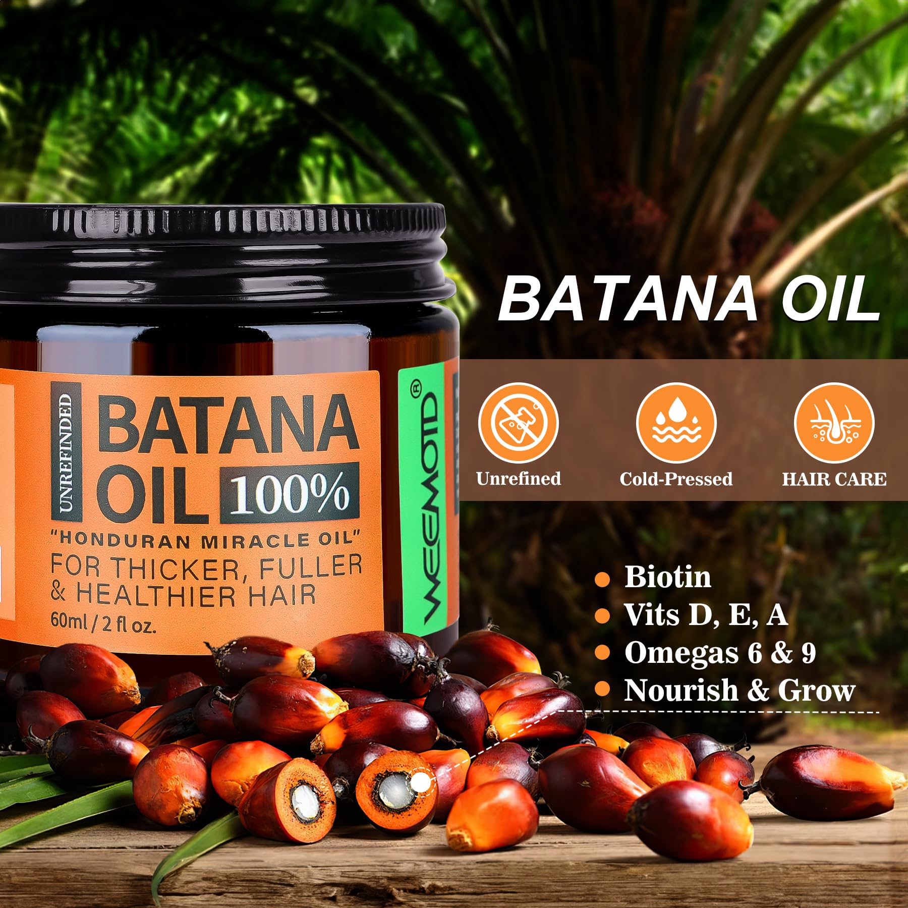 WEEMOTD Unrefined Batana Oil for Hair Growth – Honduran Raw Batana Oil (2 oz, Espresso Coffee)