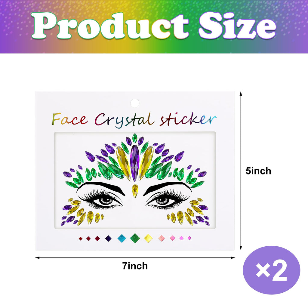 Wehhbtye 2 Set Mardi Gras Face Jewels Stickers – Self-Adhesive Glitter Eye Gems for Party Cosplay