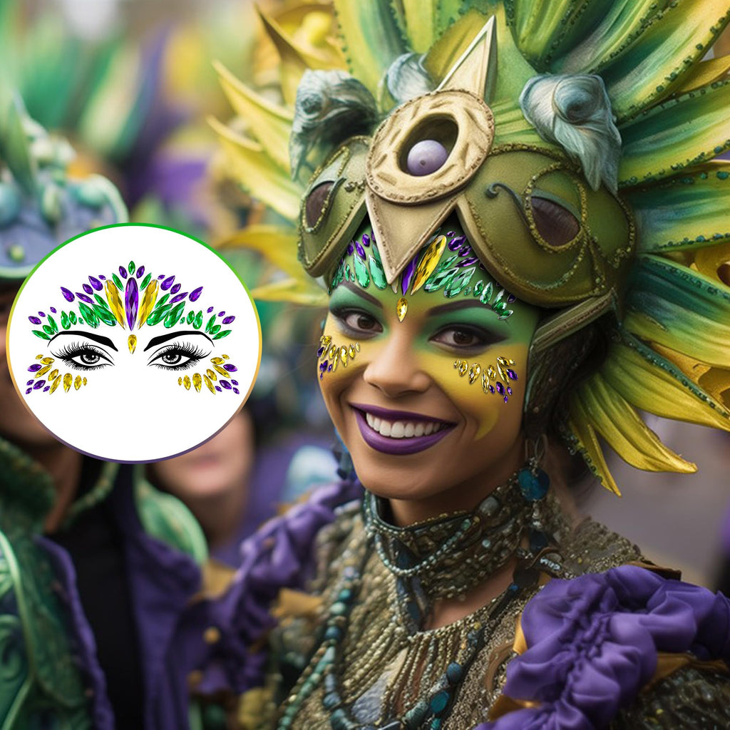 Wehhbtye 2 Set Mardi Gras Face Jewels Stickers – Self-Adhesive Glitter Eye Gems for Party Cosplay