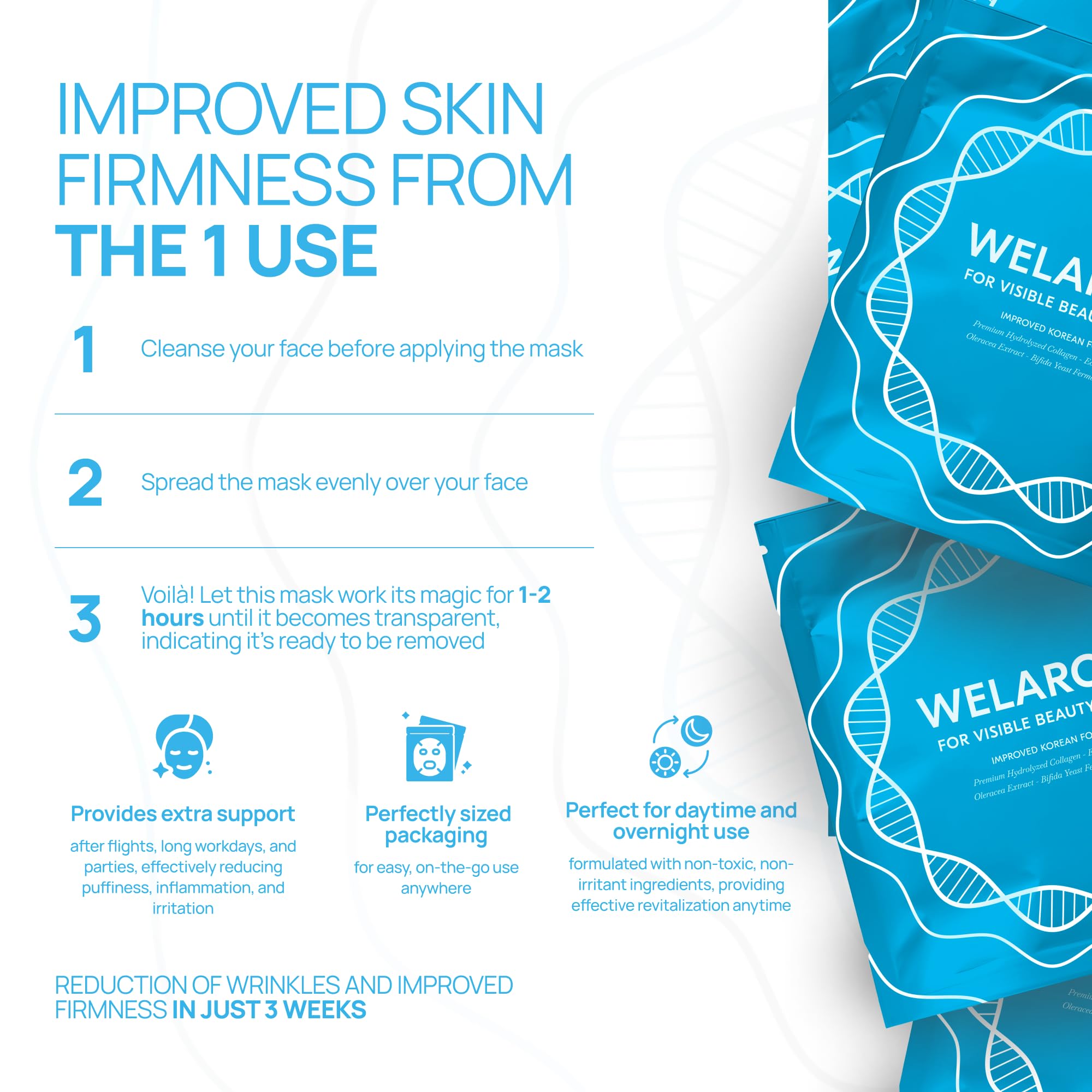 Welaroise Bio Protein Collagen Hydrogel Mask – 35% More Collagen, Deep Hydration (5 Pack)