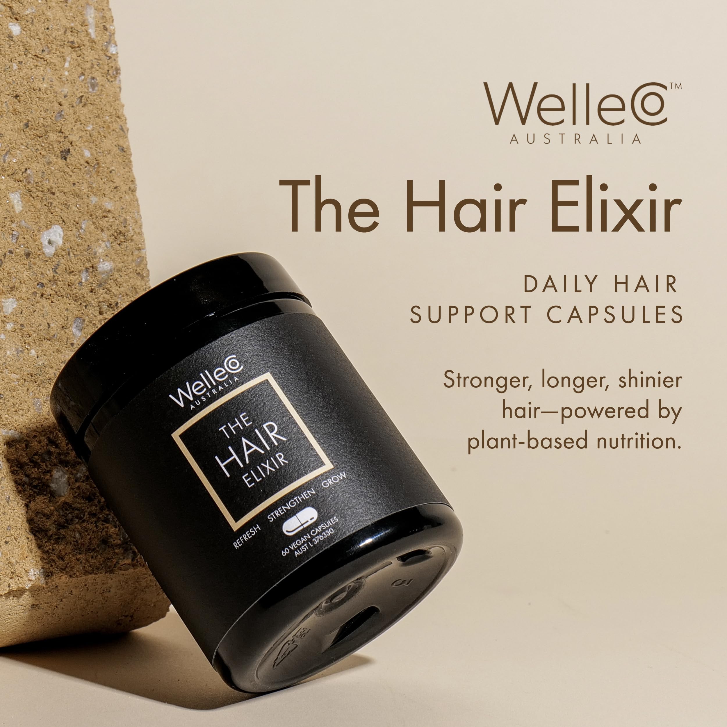 WelleCo The Hair Elixir – Vegan Hair Care Supplement with Biotin, Iron, Zinc & Rhodiola (60 Capsules)