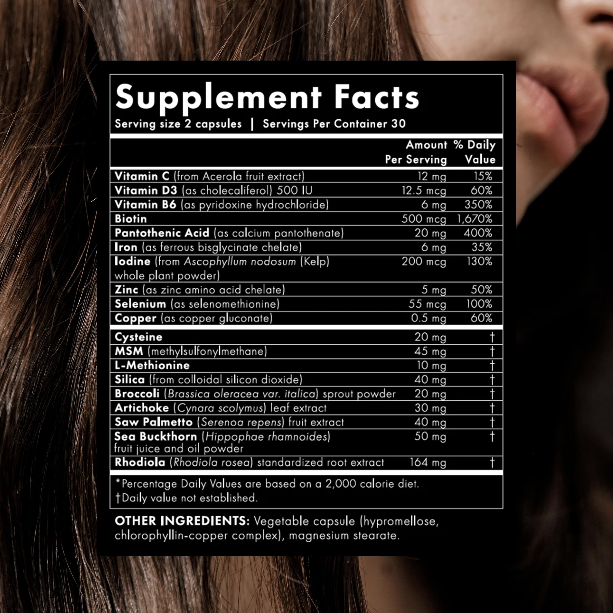 WelleCo The Hair Elixir – Vegan Hair Care Supplement with Biotin, Iron, Zinc & Rhodiola (60 Capsules)