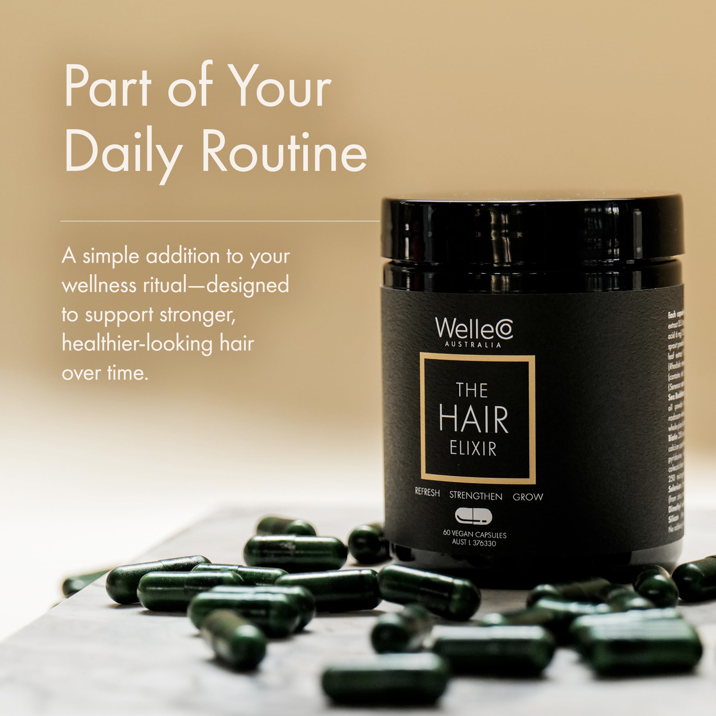 WelleCo The Hair Elixir – Vegan Hair Care Supplement with Biotin, Iron, Zinc & Rhodiola (60 Capsules)