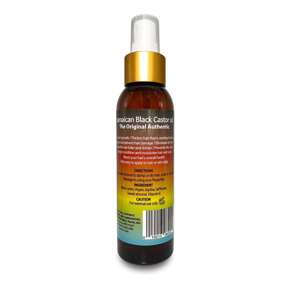 Well's Oil Jamaican Black Castor Oil Spray – 4oz | Hair Detangler & Leave-In Conditioner (Pack of 2)