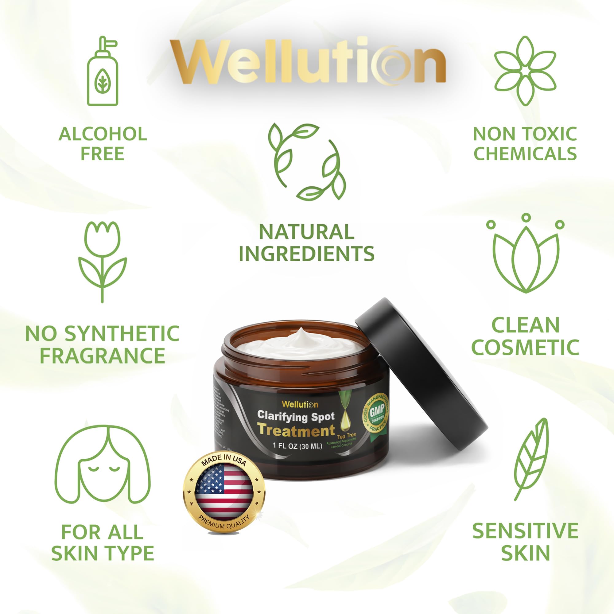 WELLUTION Cystic Acne Spot Treatment – Tea Tree Cream, Fast-Acting & Non-Greasy | 1oz