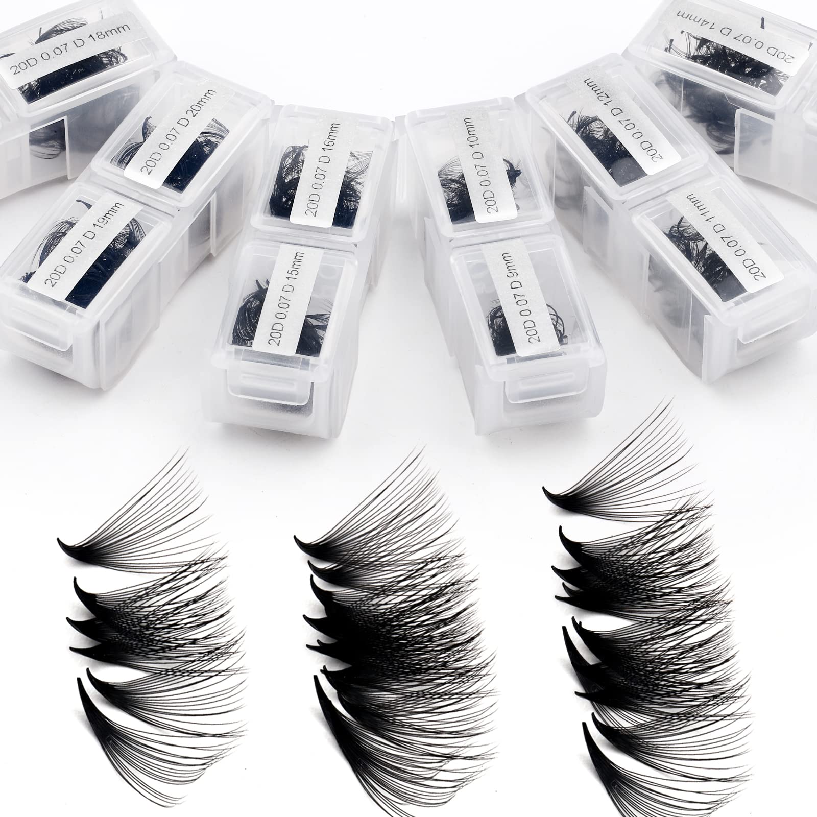 Wendy Lashes 1200 Fans Premade Lash Extensions – 9-20mm Mixed Tray, 20D, C Curl, 0.07
