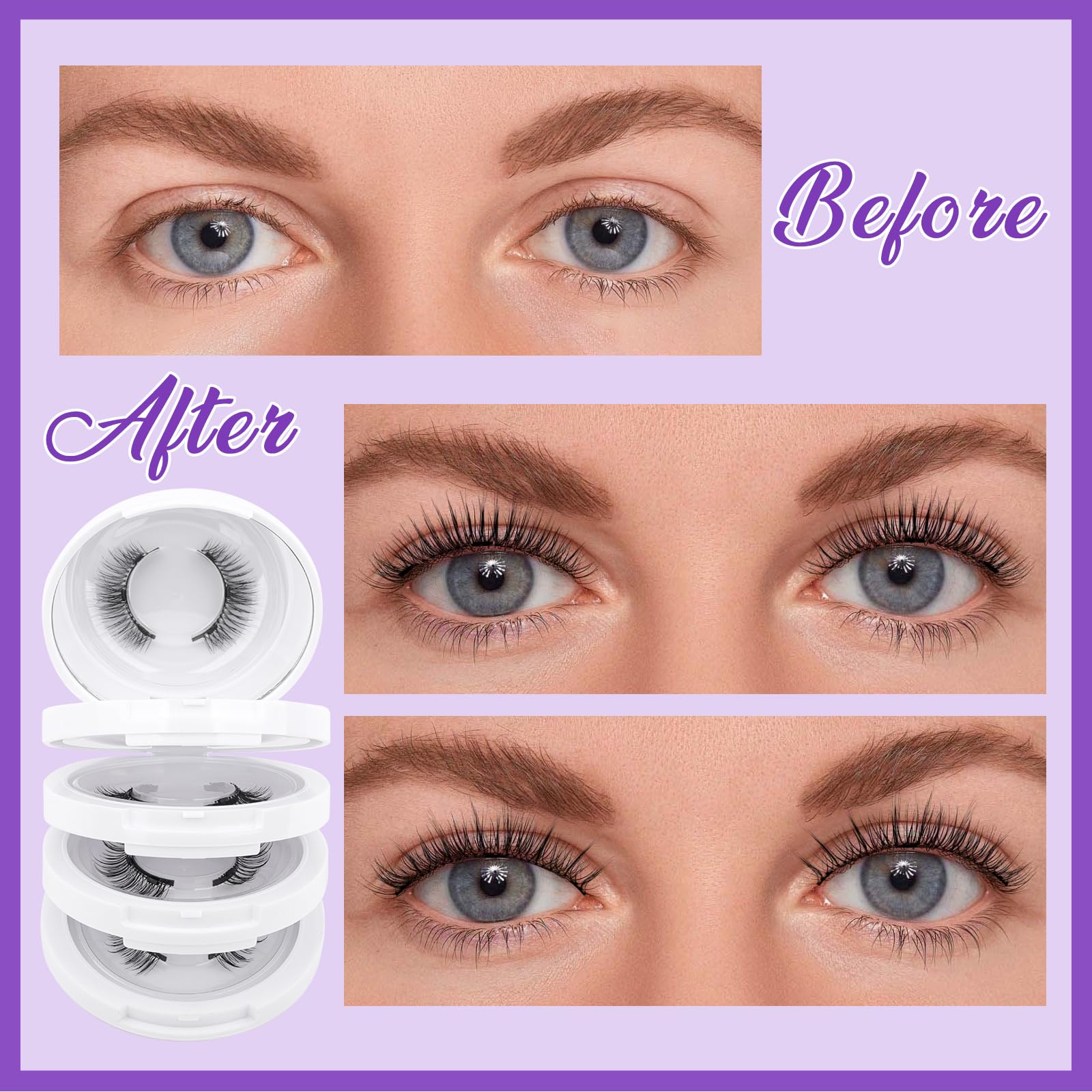Wendy Lashes: 4-Pairs Reusable Magnetic Eyelashes with Applicator – Natural Look
