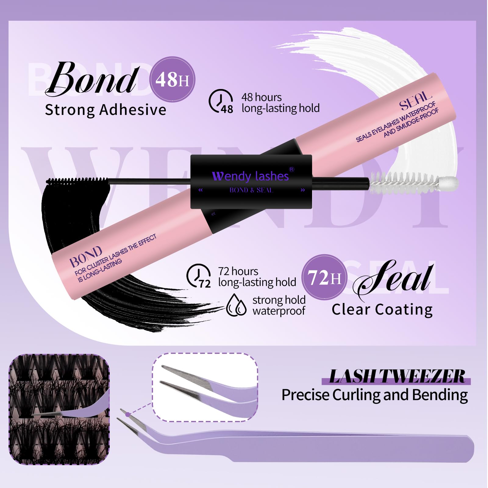 Wendy Lashes Lash Clusters Kit — Bottom Lashes, 3D Spike & Volume, 12–18mm DIY Kit with Bond & Seal