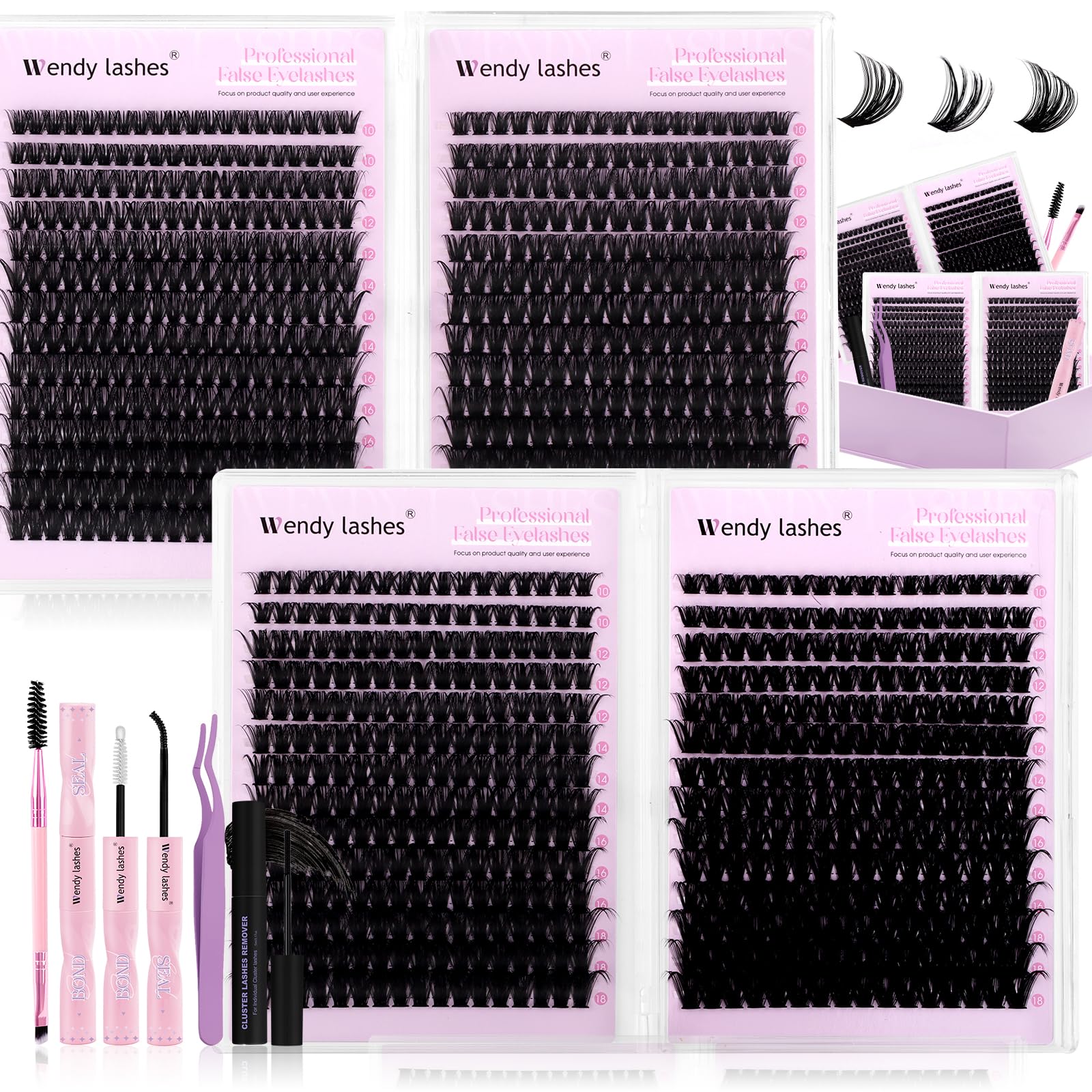 Wendy Lashes Clusters Kit Packs | 980-Pcs Bulk Lash Kit, 60D–100D, D Curl