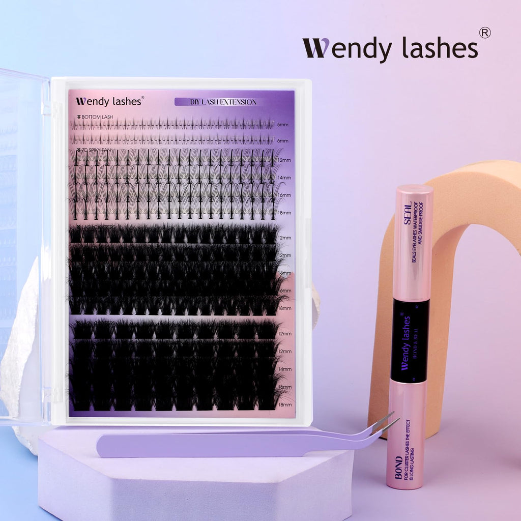 Wendy Lashes Lash Clusters Kit — Bottom Lashes, 3D Spike & Volume, 12–18mm DIY Kit with Bond & Seal