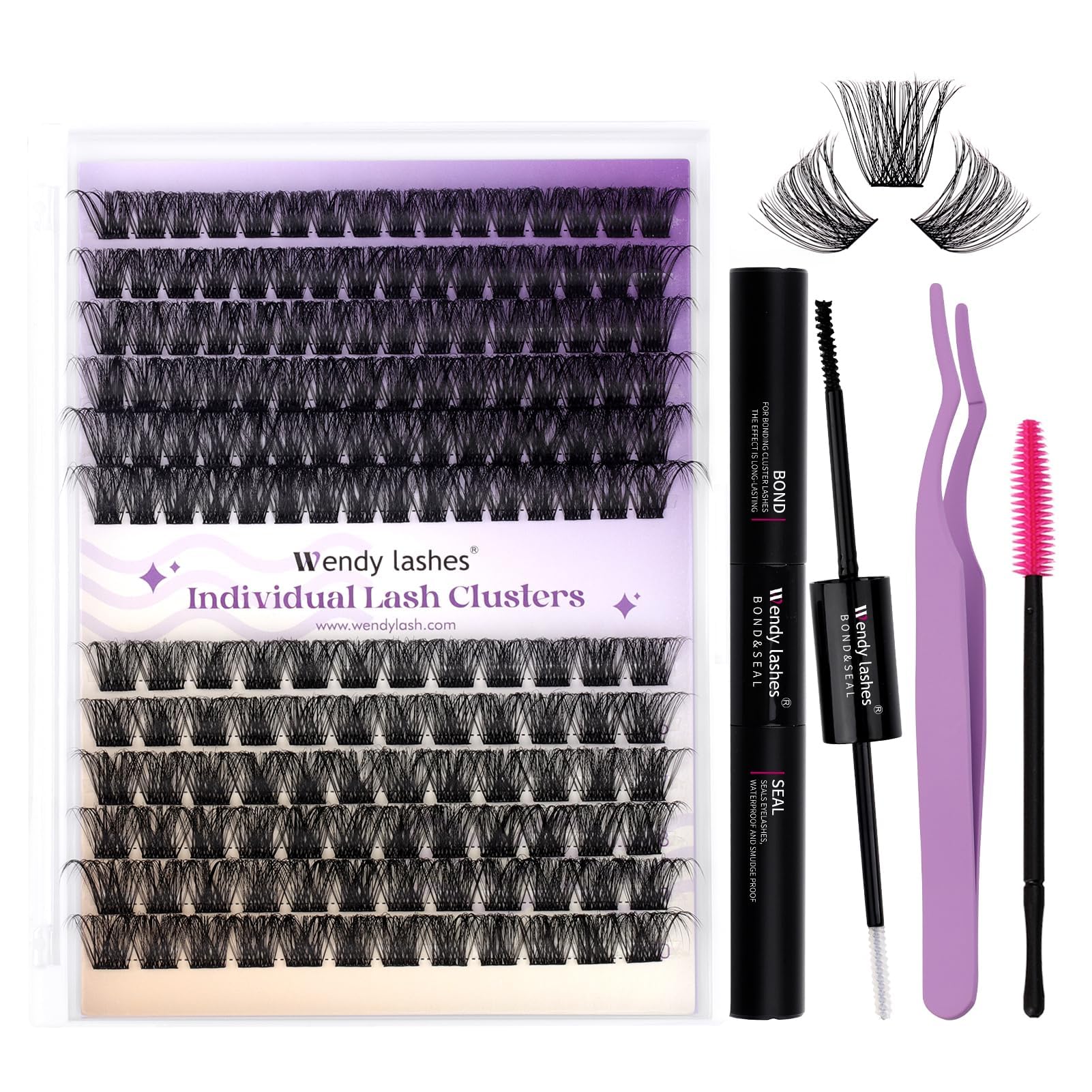 Wendy Lashes Lash Clusters Kit – DIY Home Extensions, Ultra-light, Natural Look, 12-16mm C Curl
