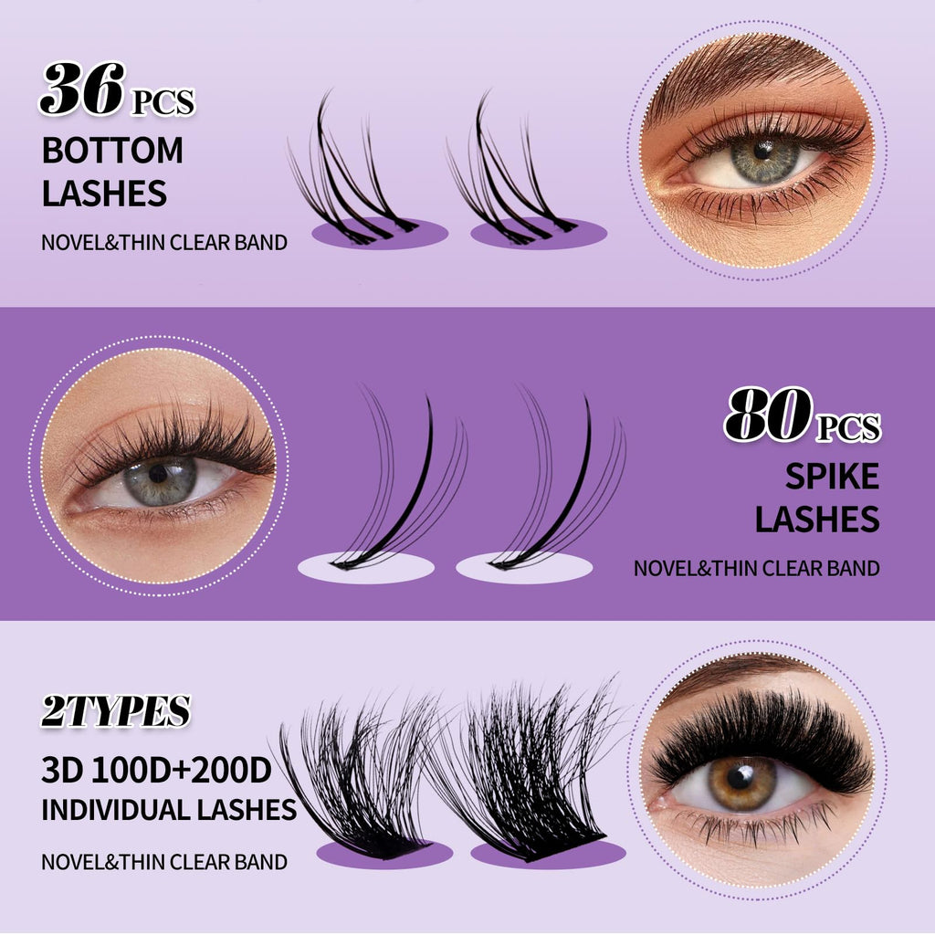 Wendy Lashes Lash Clusters Kit — Bottom Lashes, 3D Spike & Volume, 12–18mm DIY Kit with Bond & Seal