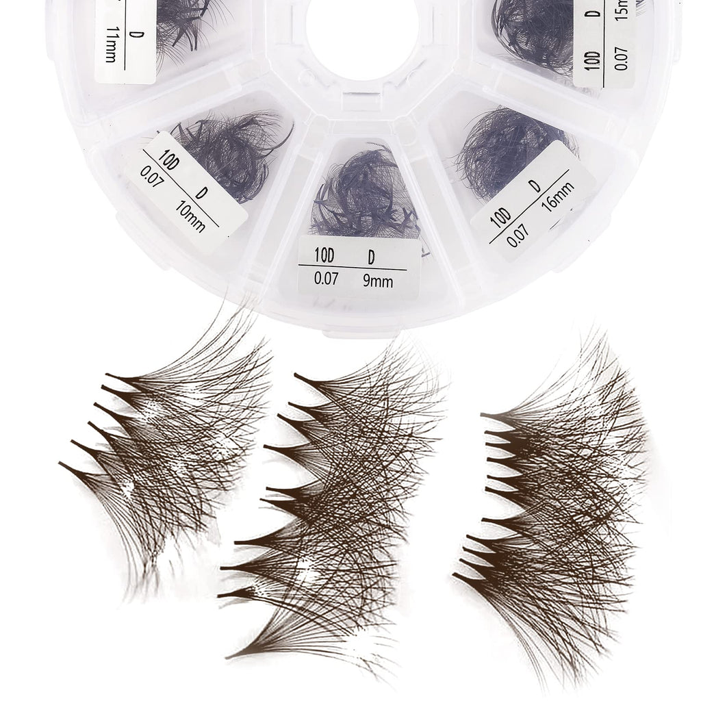 Wendy Lashes Volume 10D Brown Premade Fans 500pcs – 0.07mm, 9-16mm Mixed, C/D Curl