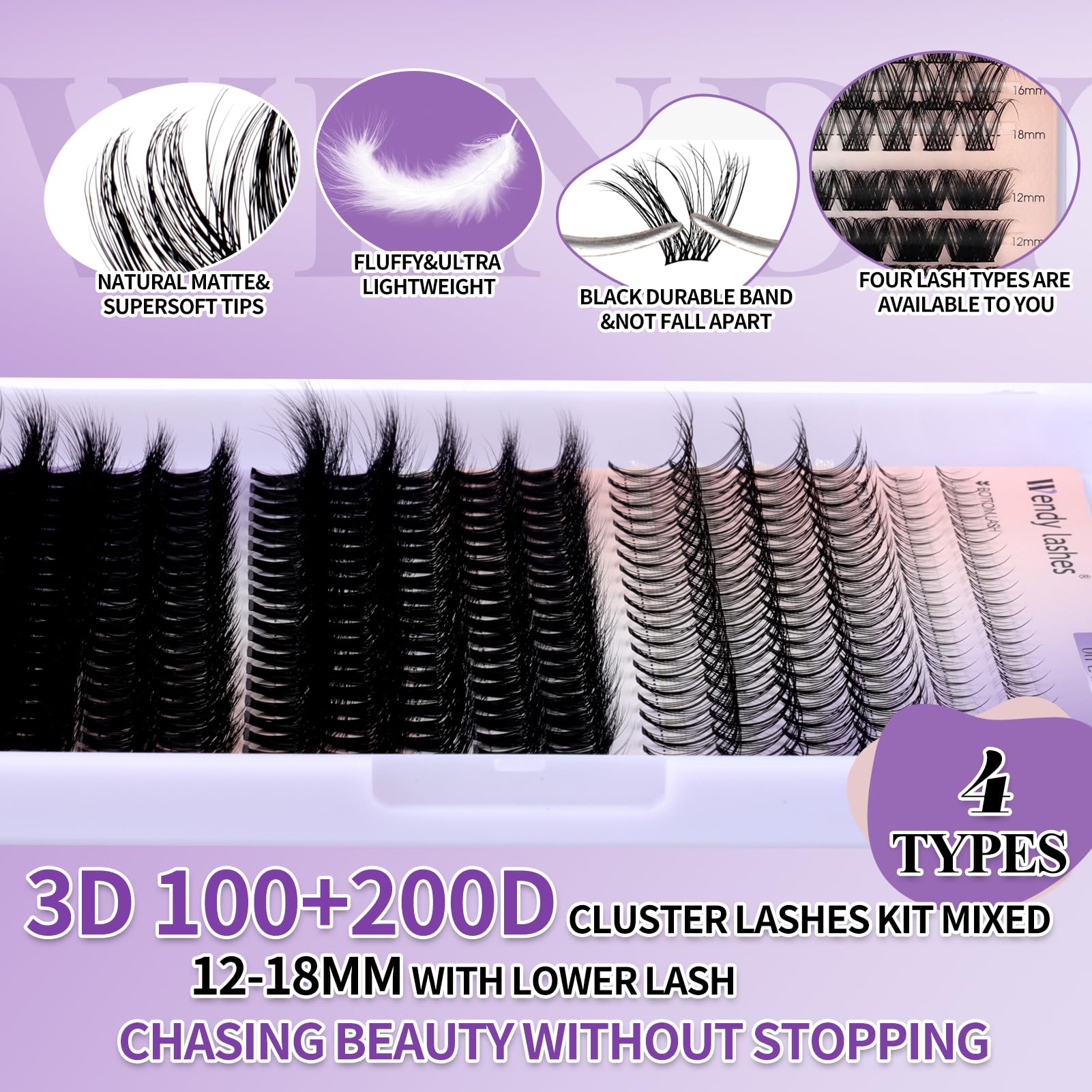 Wendy Lashes Lash Clusters Kit — Bottom Lashes, 3D Spike & Volume, 12–18mm DIY Kit with Bond & Seal