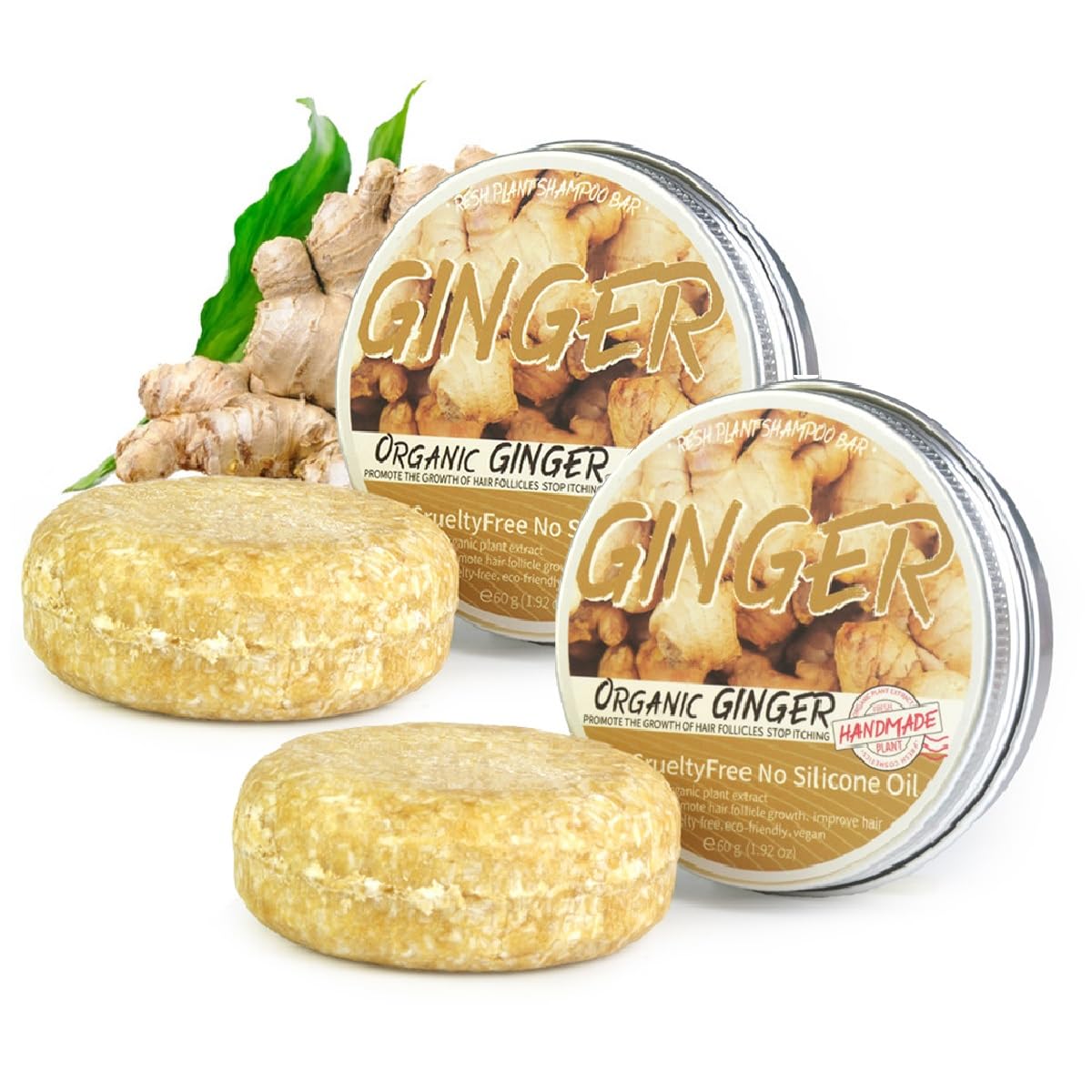 WenFeng Ginger Shampoo Bar – 2 Pcs Natural Hair Growth for Men & Women