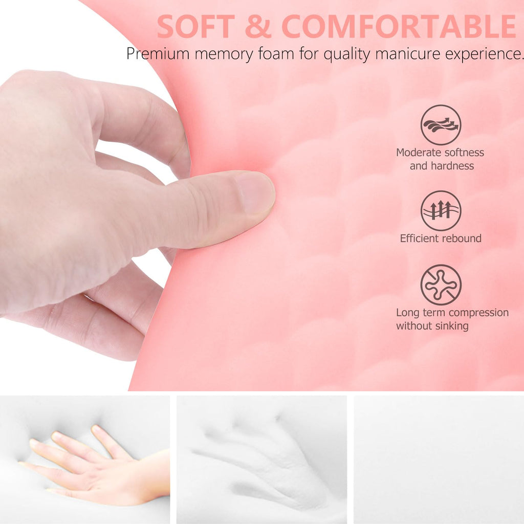 Wenxintek Hand Rest for Nails Tech – Soft Memory Foam U-Shaped Arm Rest (Pink) with Detachable Bracket