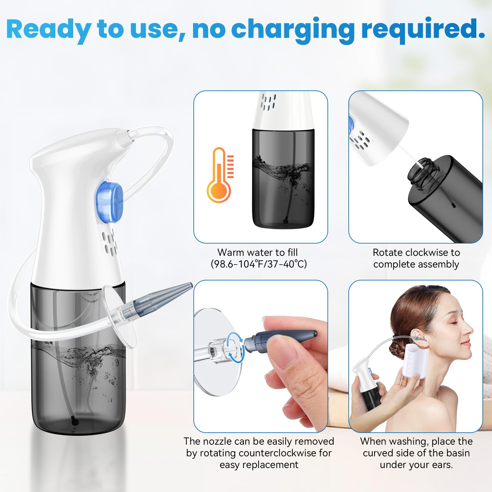 WEUANY Ear Wax Removal Kit – Safe At-Home Ear Irrigation with Five-Hole & One-Hole Nozzles