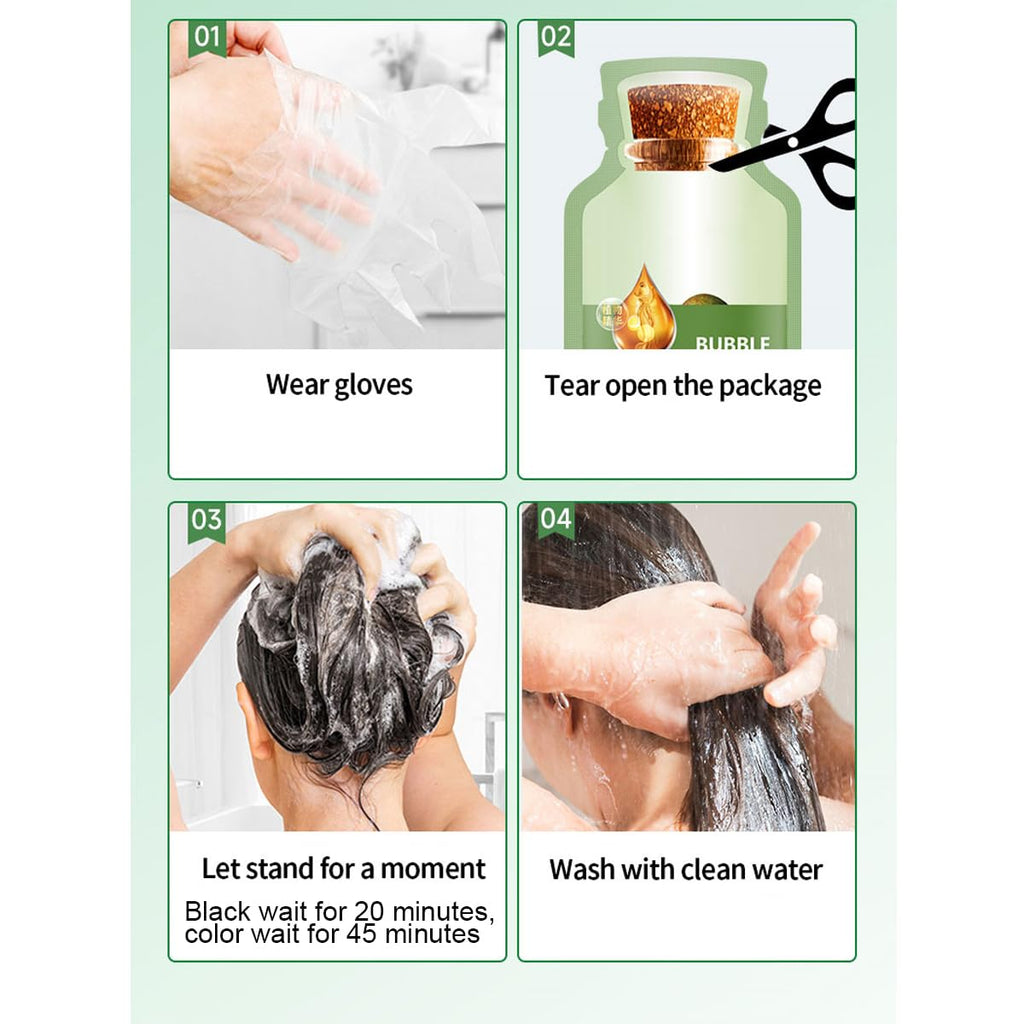 WFWJ Natural Bubble Hair Dye Shampoo – Plant-Based Gray Hair Dye for Women & Men (30ml x10, 300ml)