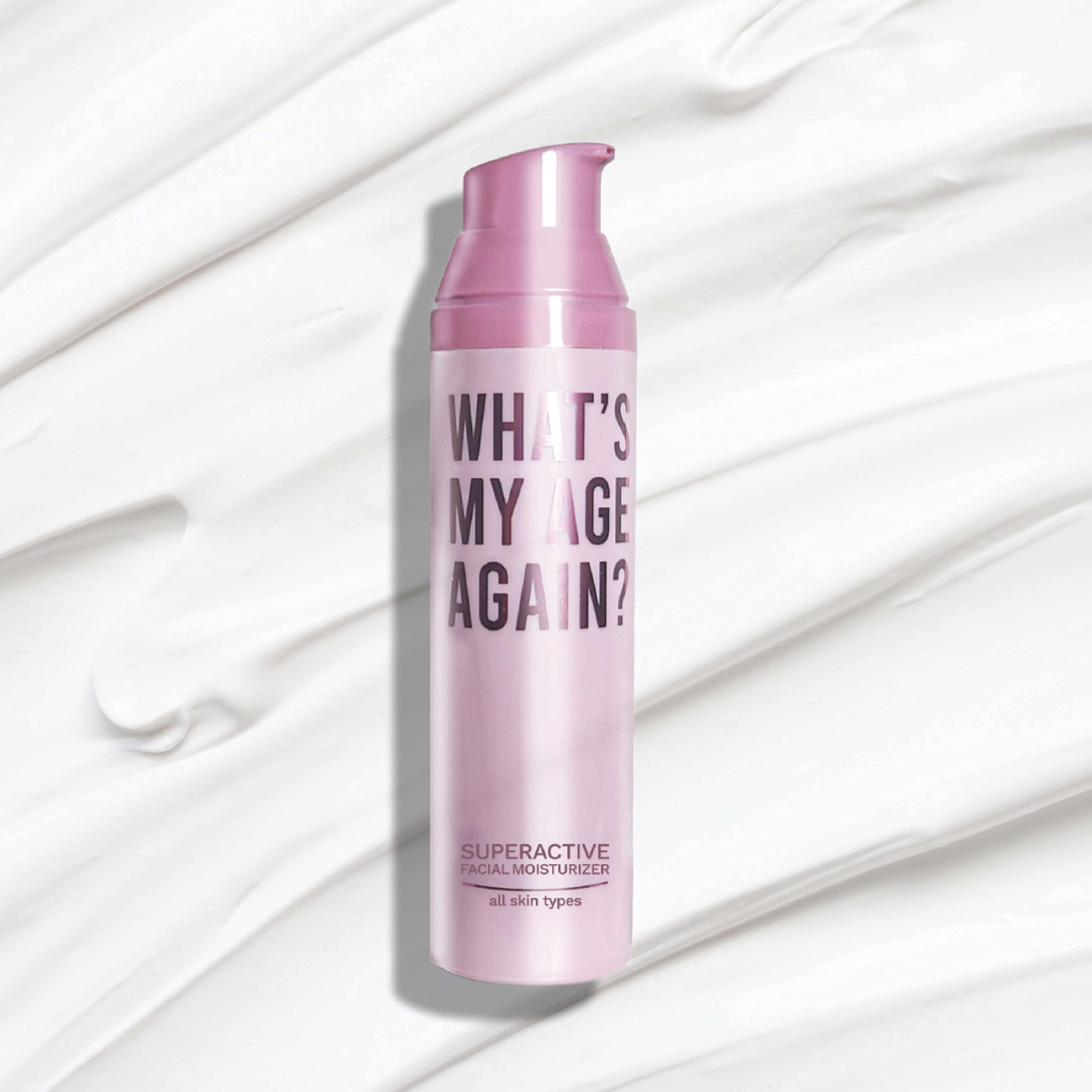 What’s My Age Again? SuperActive Facial Moisturizer – Daily Hydration with Hyaluronic Acid, Niacinamide & Peptides | Clean, Vegan, Fragrance Free