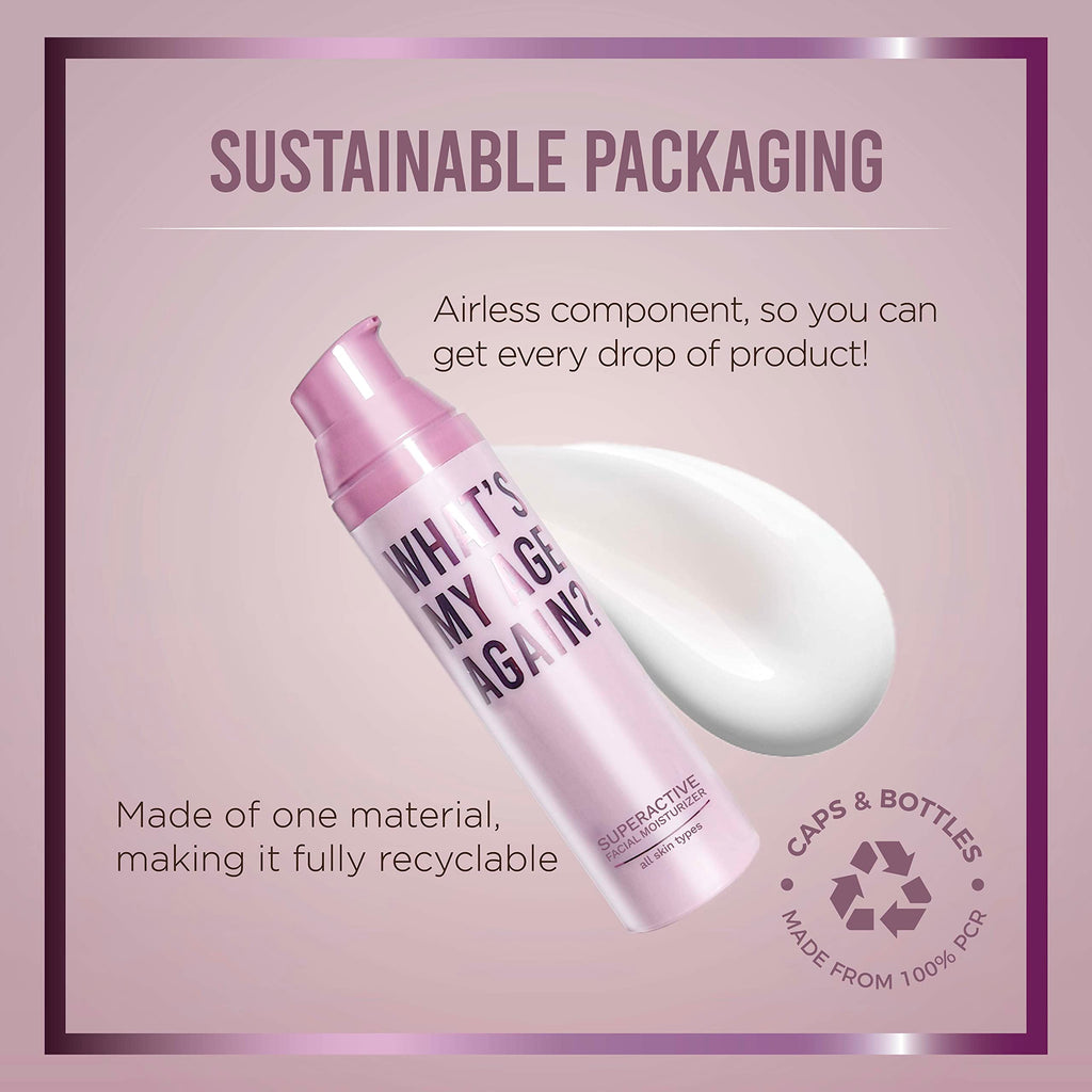 What’s My Age Again? SuperActive Facial Moisturizer – Daily Hydration with Hyaluronic Acid, Niacinamide & Peptides | Clean, Vegan, Fragrance Free