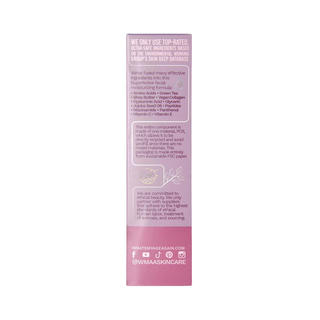 What’s My Age Again? SuperActive Facial Moisturizer – Daily Hydration with Hyaluronic Acid, Niacinamide & Peptides | Clean, Vegan, Fragrance Free