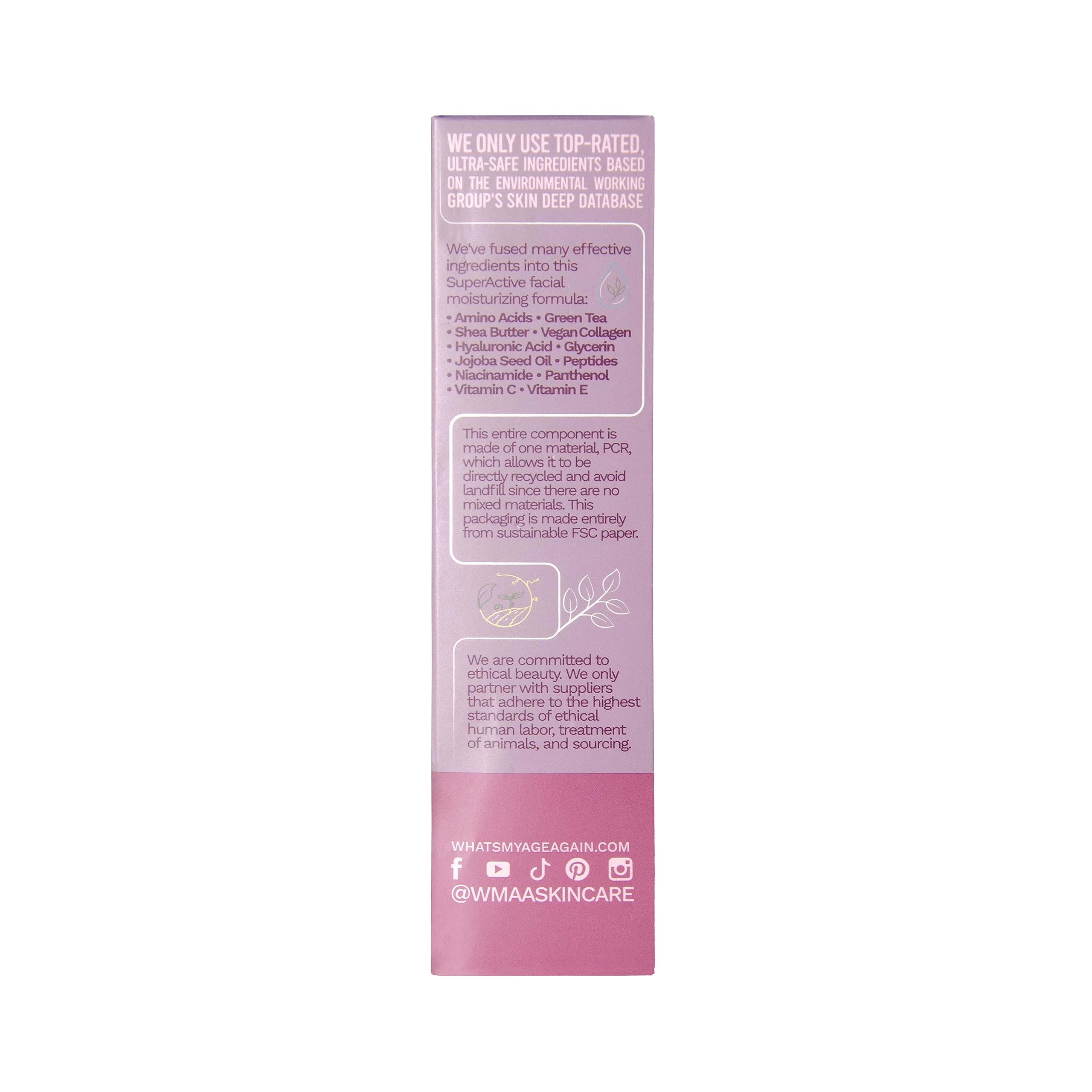 What’s My Age Again? SuperActive Facial Moisturizer – Daily Hydration with Hyaluronic Acid, Niacinamide & Peptides | Clean, Vegan, Fragrance Free