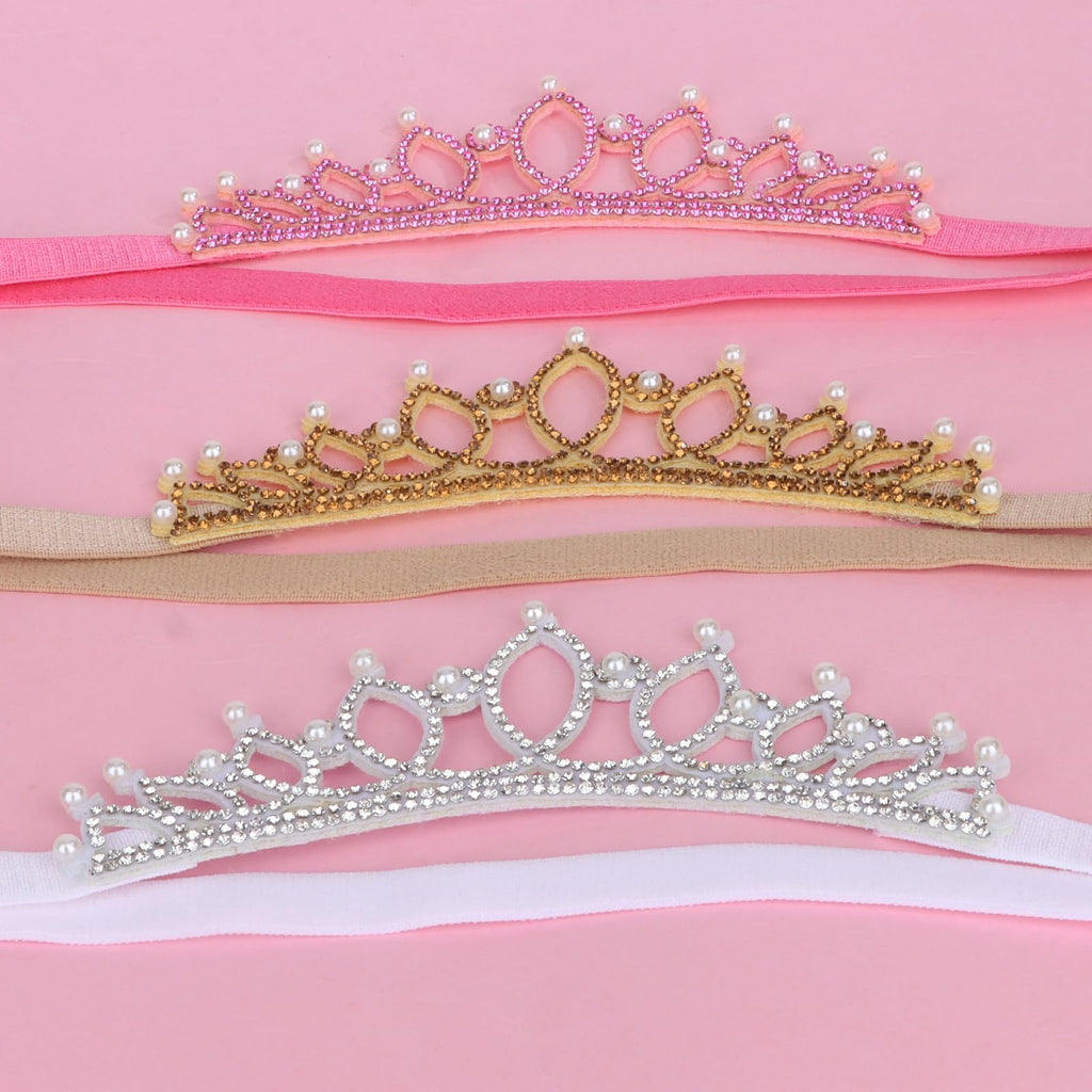 WHAVEL 3 Pack Elastic Crown Headbands – Glitter Princess Tiara Hair Accessories