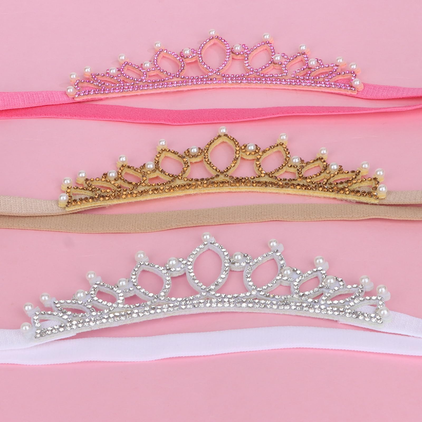 WHAVEL 3 Pack Elastic Crown Headbands – Glitter Princess Tiara Hair Accessories