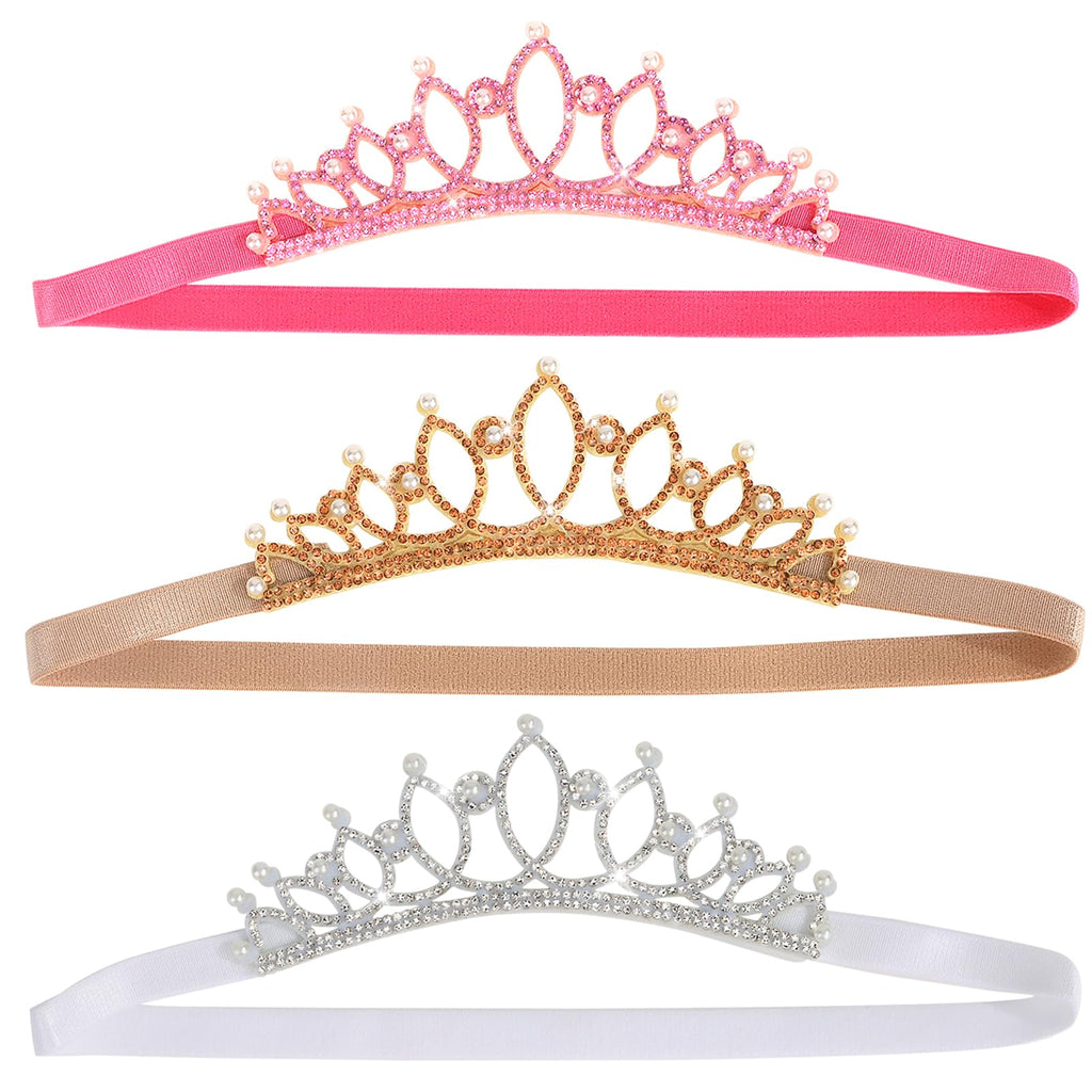 WHAVEL 3 Pack Elastic Crown Headbands – Glitter Princess Tiara Hair Accessories