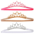 WHAVEL 3 Pack Elastic Crown Headbands – Glitter Princess Tiara Hair Accessories