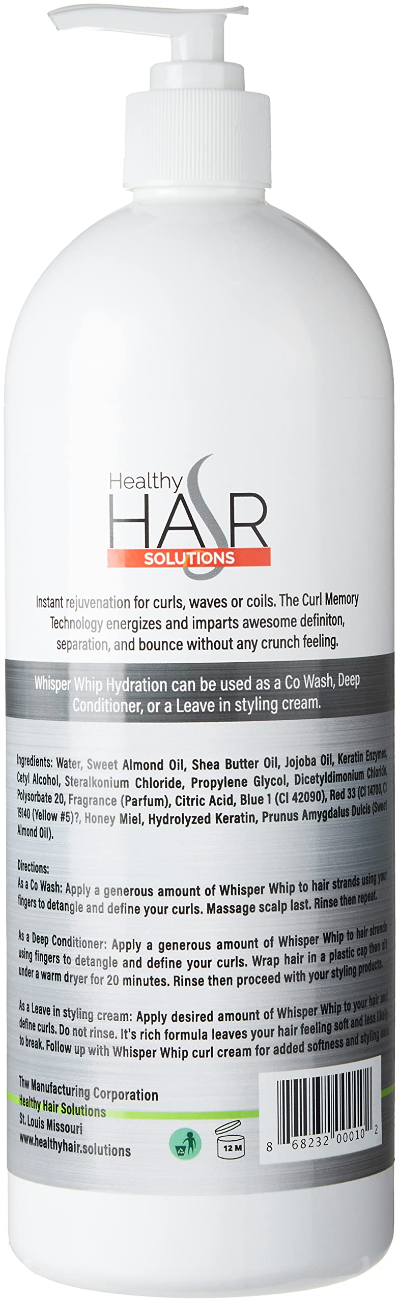 Whisper Whip Leave-In Co-Wash Moisturizer & Detangler – 32 oz, Sulfate-Free Keratin-Based Hair Care