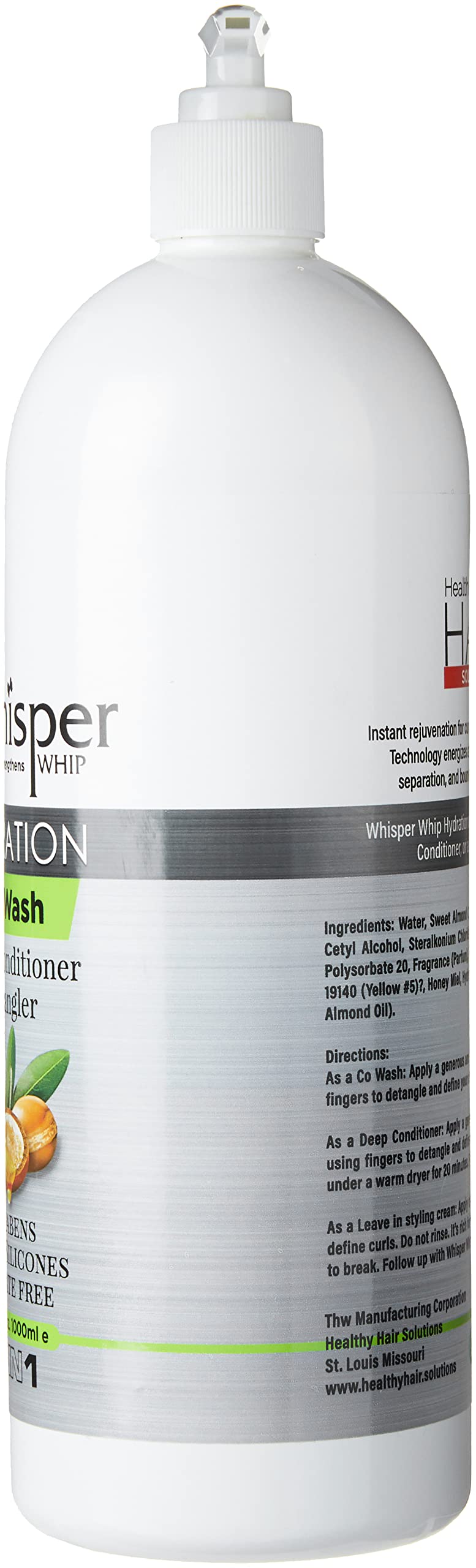Whisper Whip Leave-In Co-Wash Moisturizer & Detangler – 32 oz, Sulfate-Free Keratin-Based Hair Care