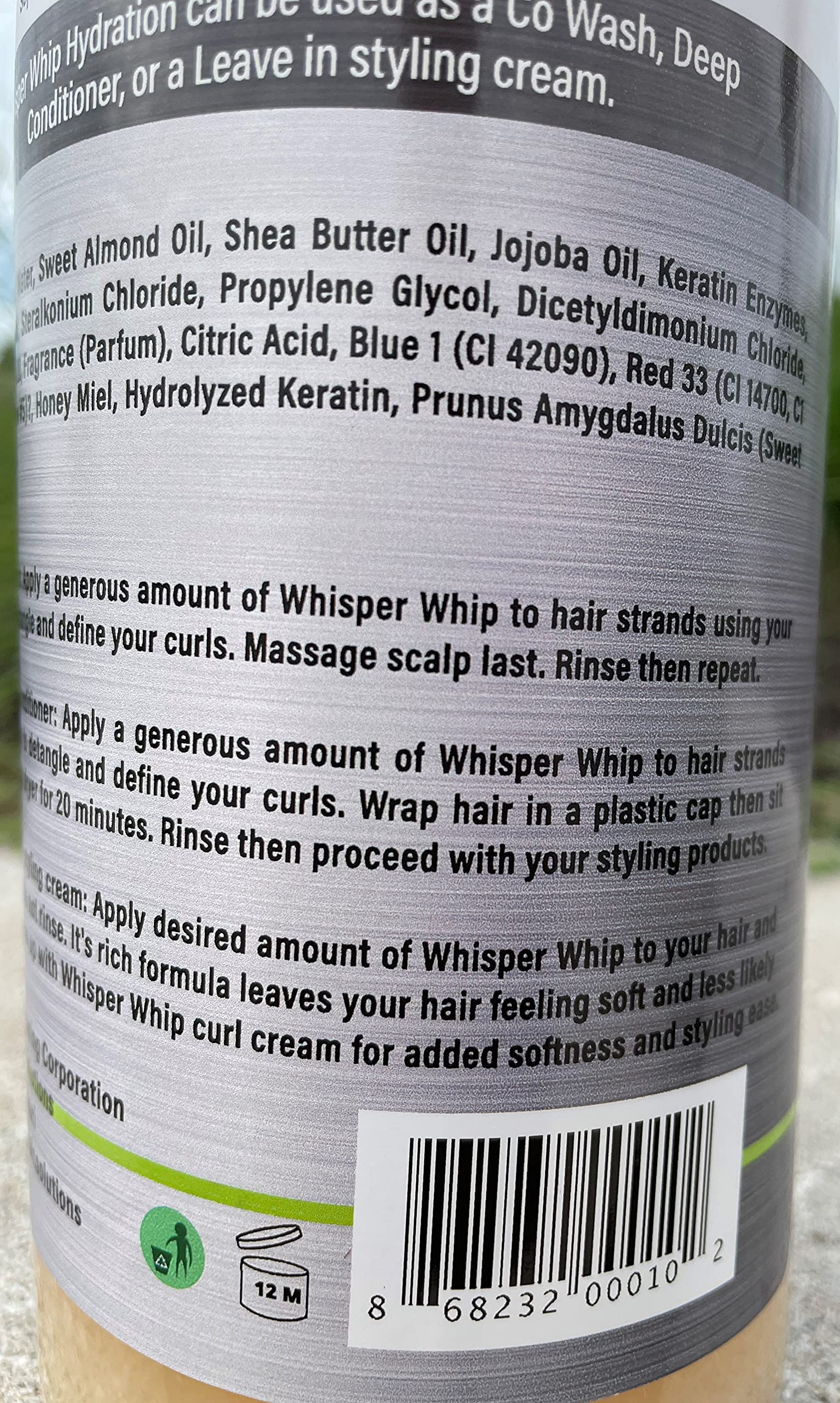 Whisper Whip Leave-In Co-Wash Moisturizer & Detangler – 32 oz, Sulfate-Free Keratin-Based Hair Care