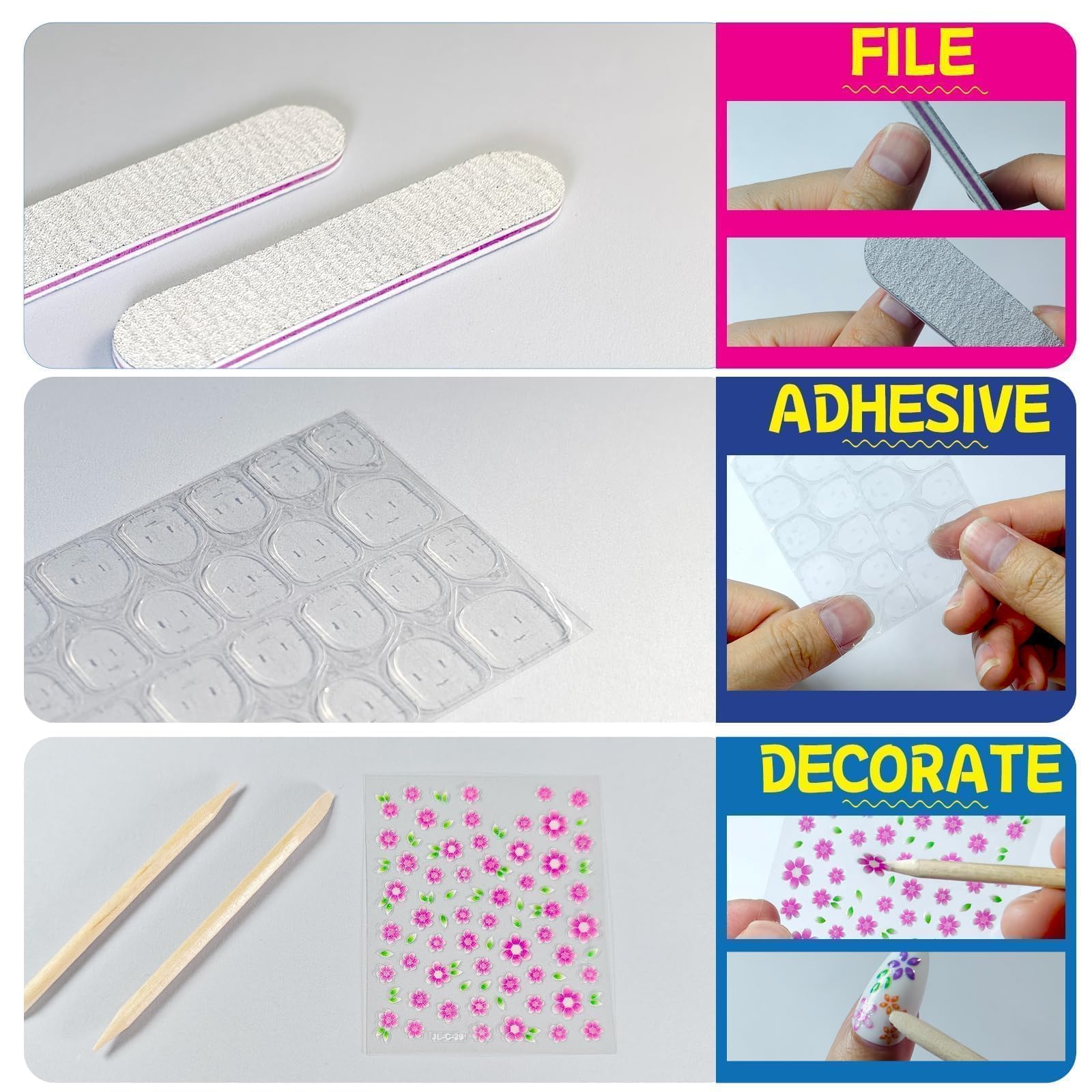 whisrvival 576Pcs Press On Nails Kit – 12 Almond & 12 Short Round with Adhesive Tabs