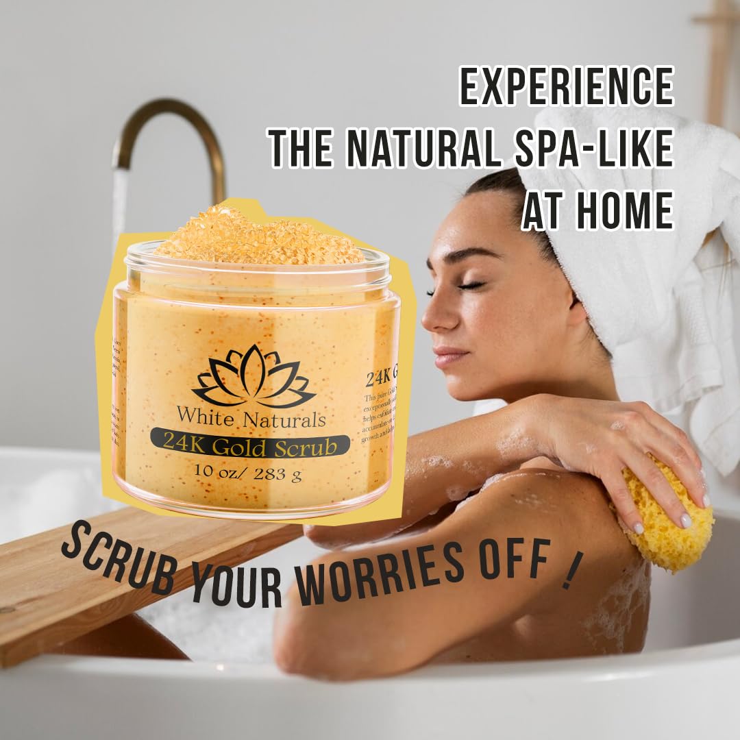 White Naturals 24K Gold Body Scrub – Exfoliating Sugar Scrub for Radiant Skin