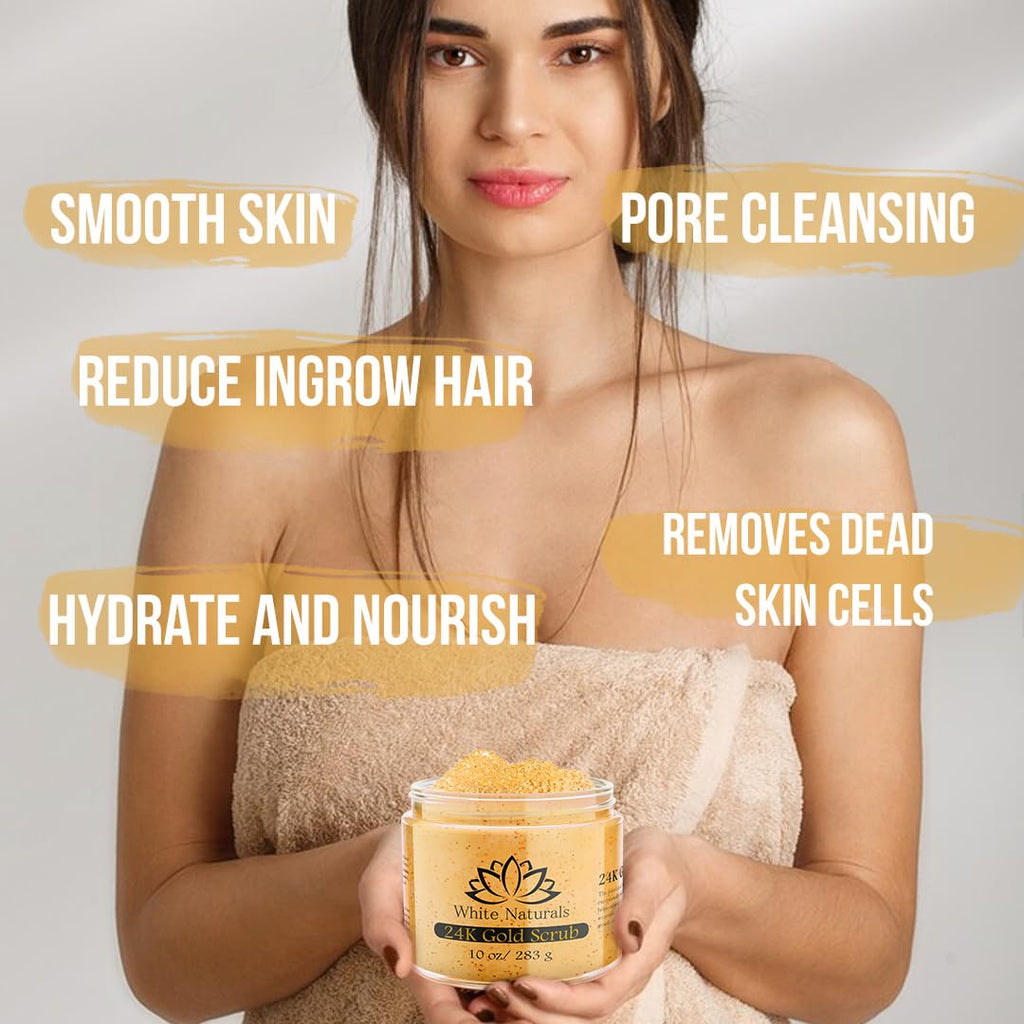 White Naturals 24K Gold Body Scrub – Exfoliating Sugar Scrub for Radiant Skin