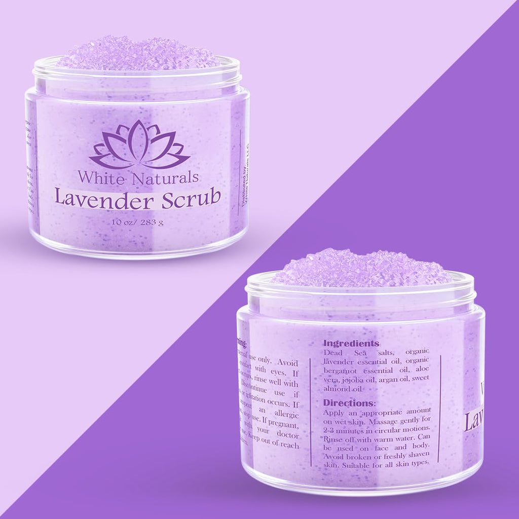 White Naturals Lavender Oil Body Scrub – Organic Exfoliator, 12oz