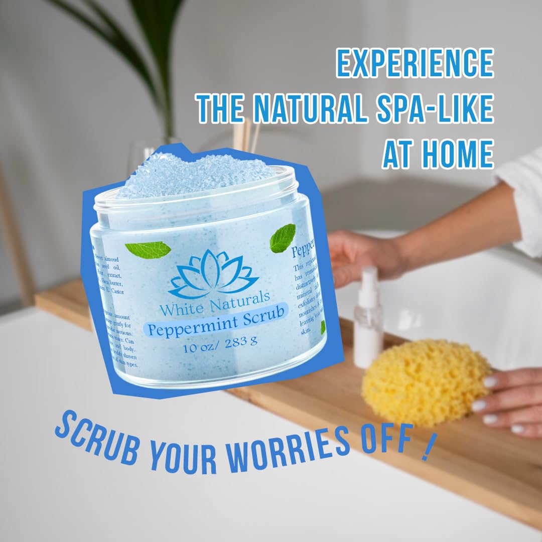 White Naturals Pure Peppermint Scrub – Moisturizing Exfoliator for Face & Body