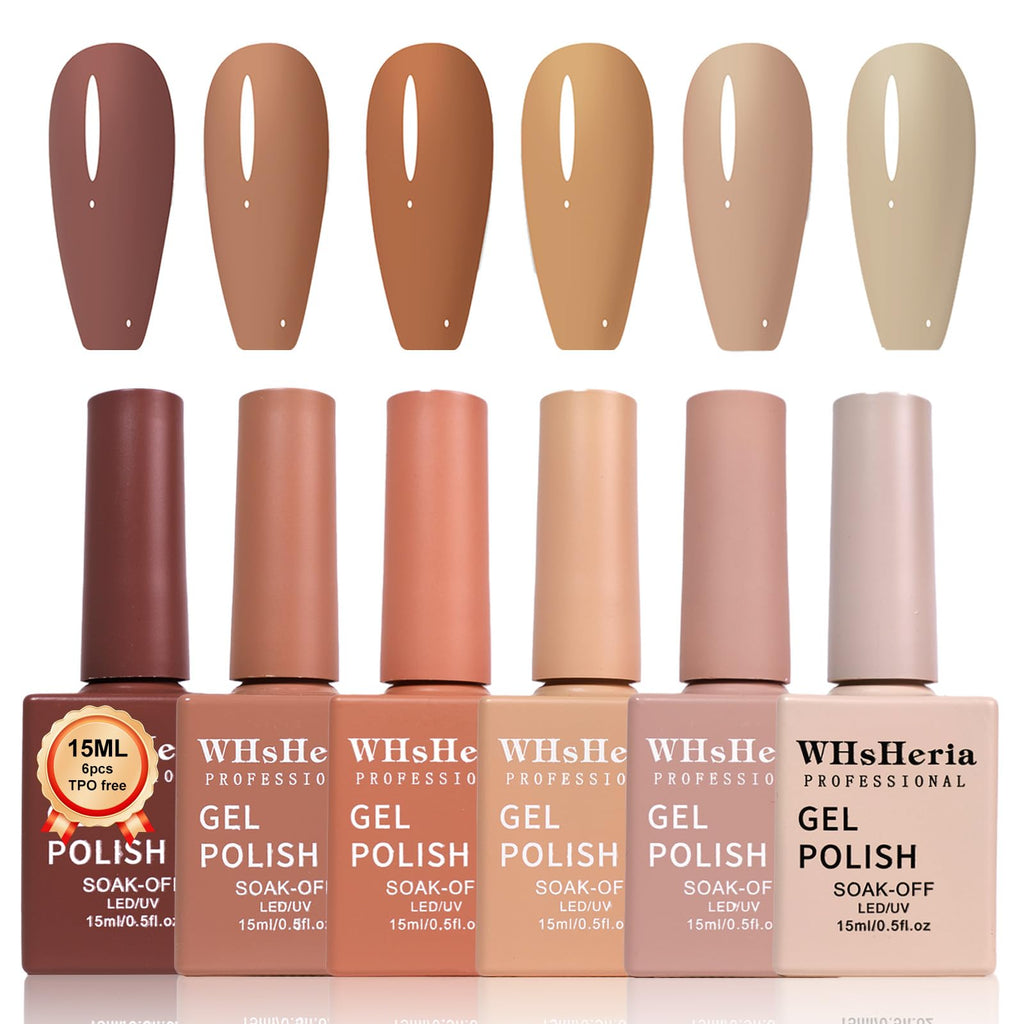 WHsHeria TPO Free Gel Polish Set – 6x15ml Soak-Off Nude Shades for DIY Manicure