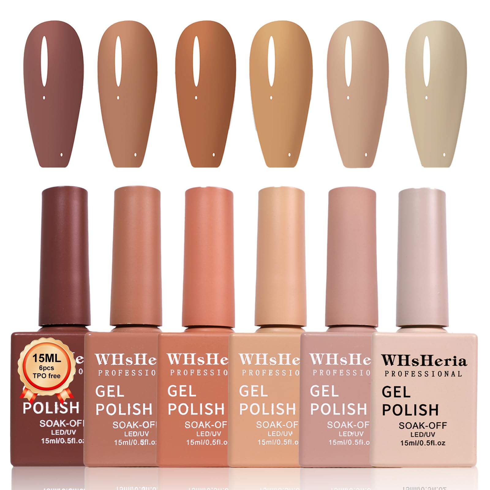 WHsHeria TPO Free Gel Polish Set – 6x15ml Soak-Off Nude Shades for DIY Manicure