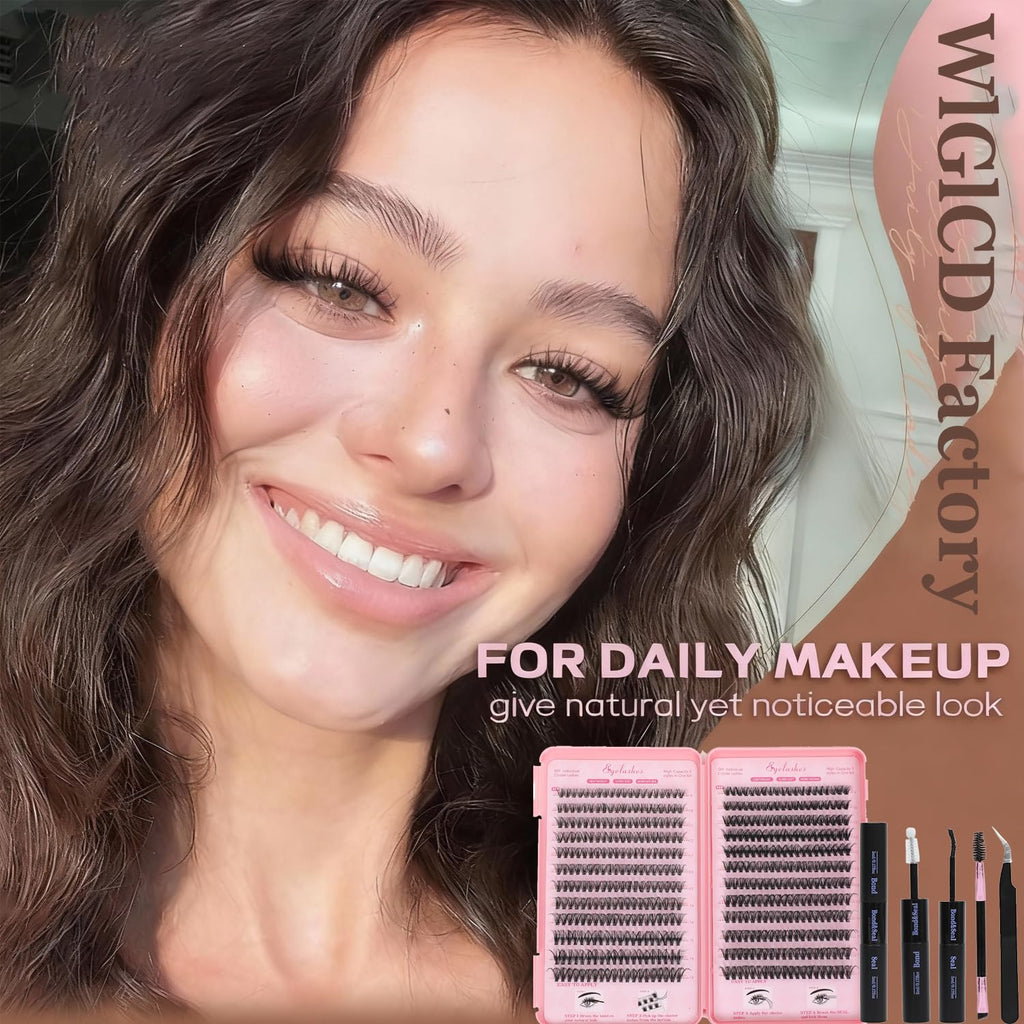 WIGICD Lash Clusters Kit – 480 Pcs D Curl False Eyelashes 9-16mm | DIY at‐Home Extensions with Bond, Seal, Tweezers & Brush