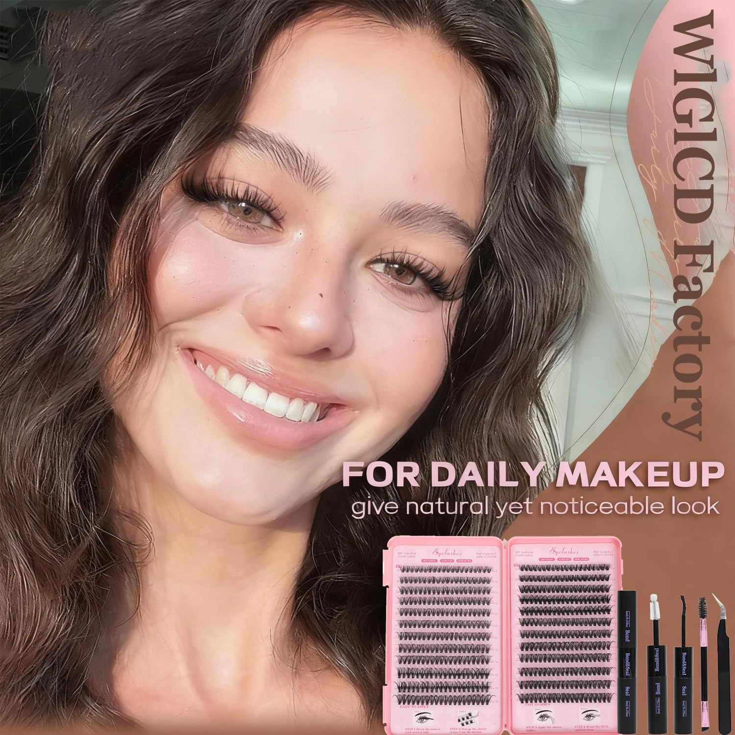 WIGICD Lash Clusters Kit – 480 Pcs D Curl False Eyelashes 9-16mm | DIY at‐Home Extensions with Bond, Seal, Tweezers & Brush
