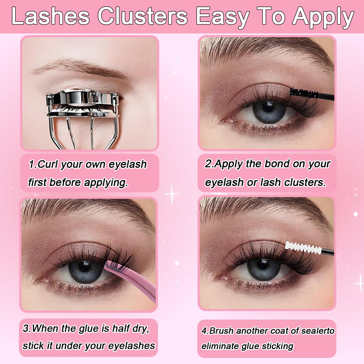 WIGICD Lash Clusters Kit – 480 Pcs D Curl False Eyelashes 9-16mm | DIY at‐Home Extensions with Bond, Seal, Tweezers & Brush