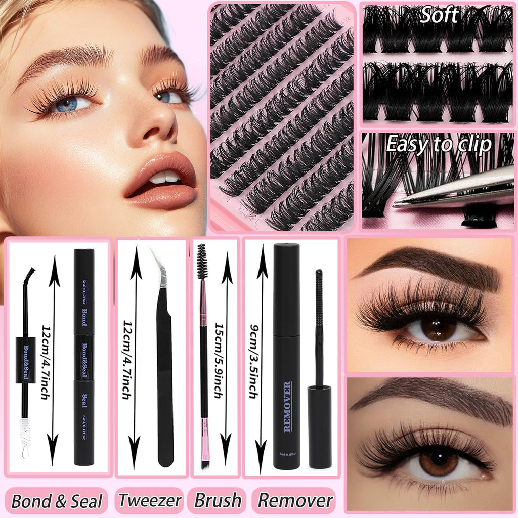 WIGICD Lash Clusters Kit 60D+80D 9-16mm DIY Lash Extensions – 480 Pcs, D Curl, Soft Band