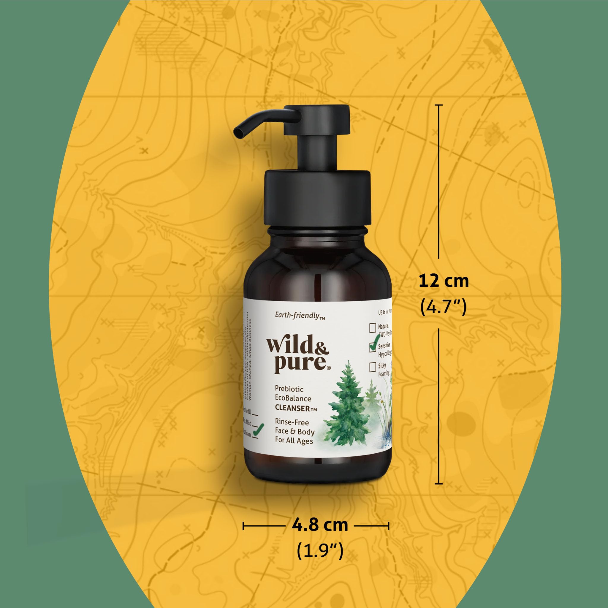 Wild & Pure Sensitive Skin Foaming Body Wash (8oz) | Gentle, pH-Balanced Cleanser for Face, Hands & Body | Microbiome-Friendly | EcoBalance Refillable Skincare