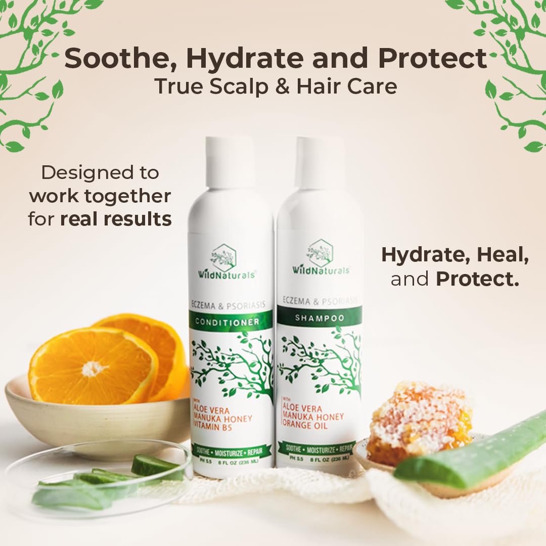 Wild Naturals Eczema & Psoriasis Shampoo Set for Dry, Itchy Scalp | Dandruff & Seborrheic Dermatitis Care